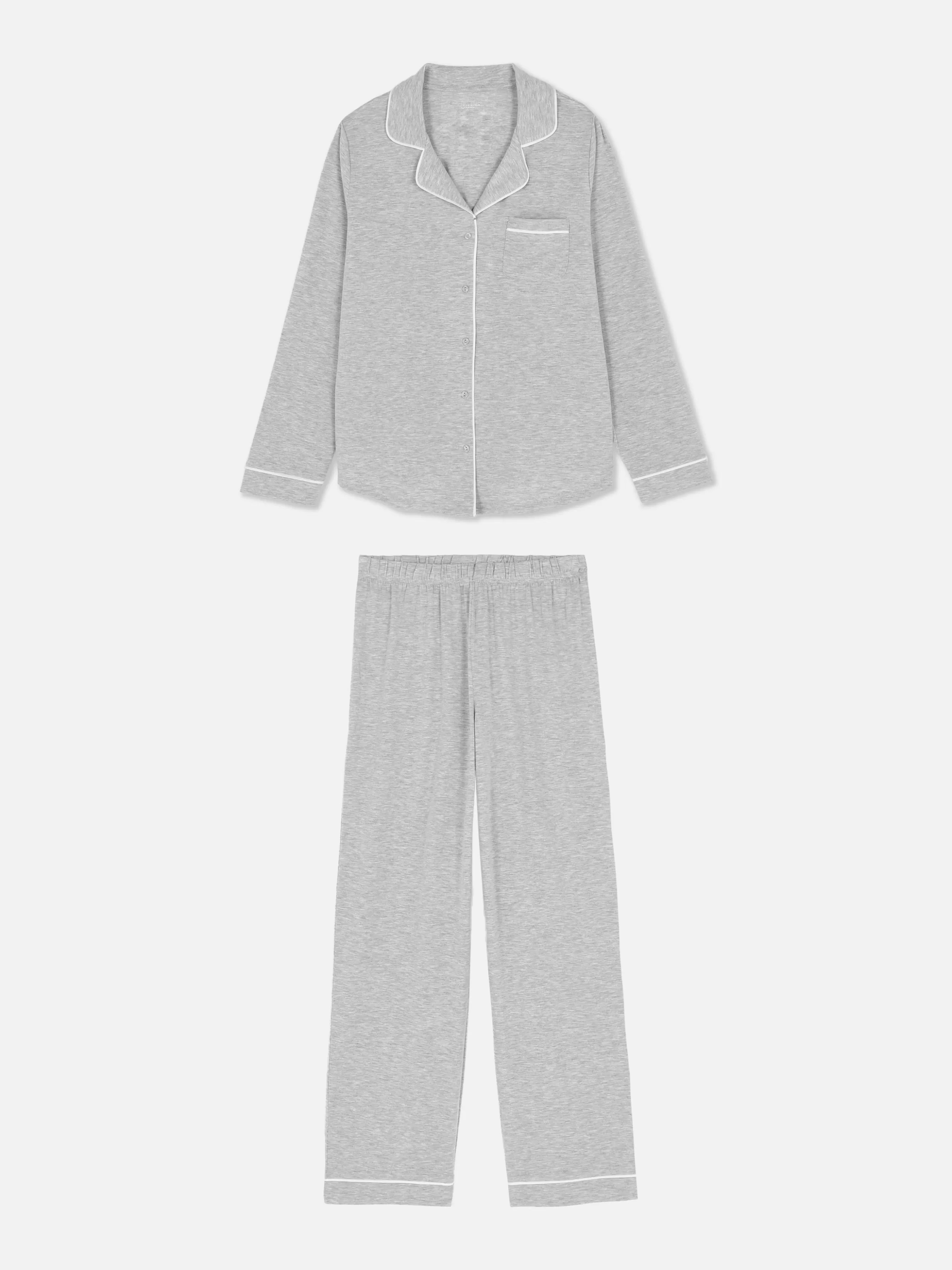 New Primark Pyjama Long Boyfriend Gris chiné