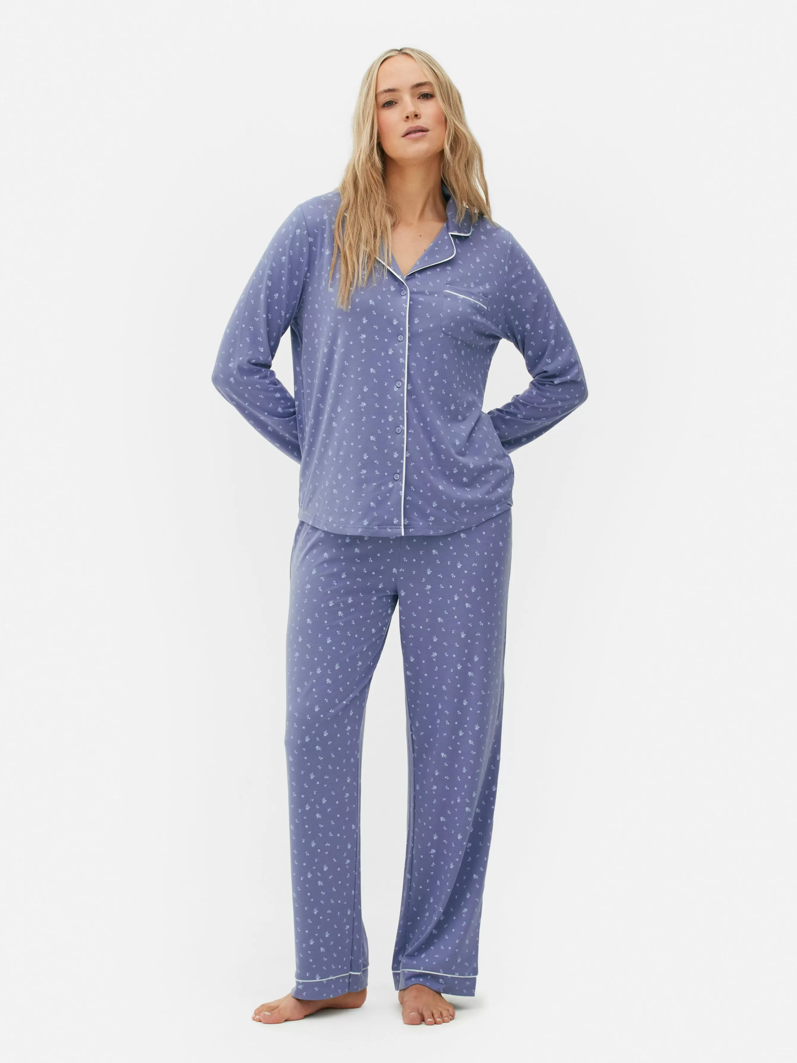 Clearance Primark Pyjama Long Boyfriend à Motif Bleu