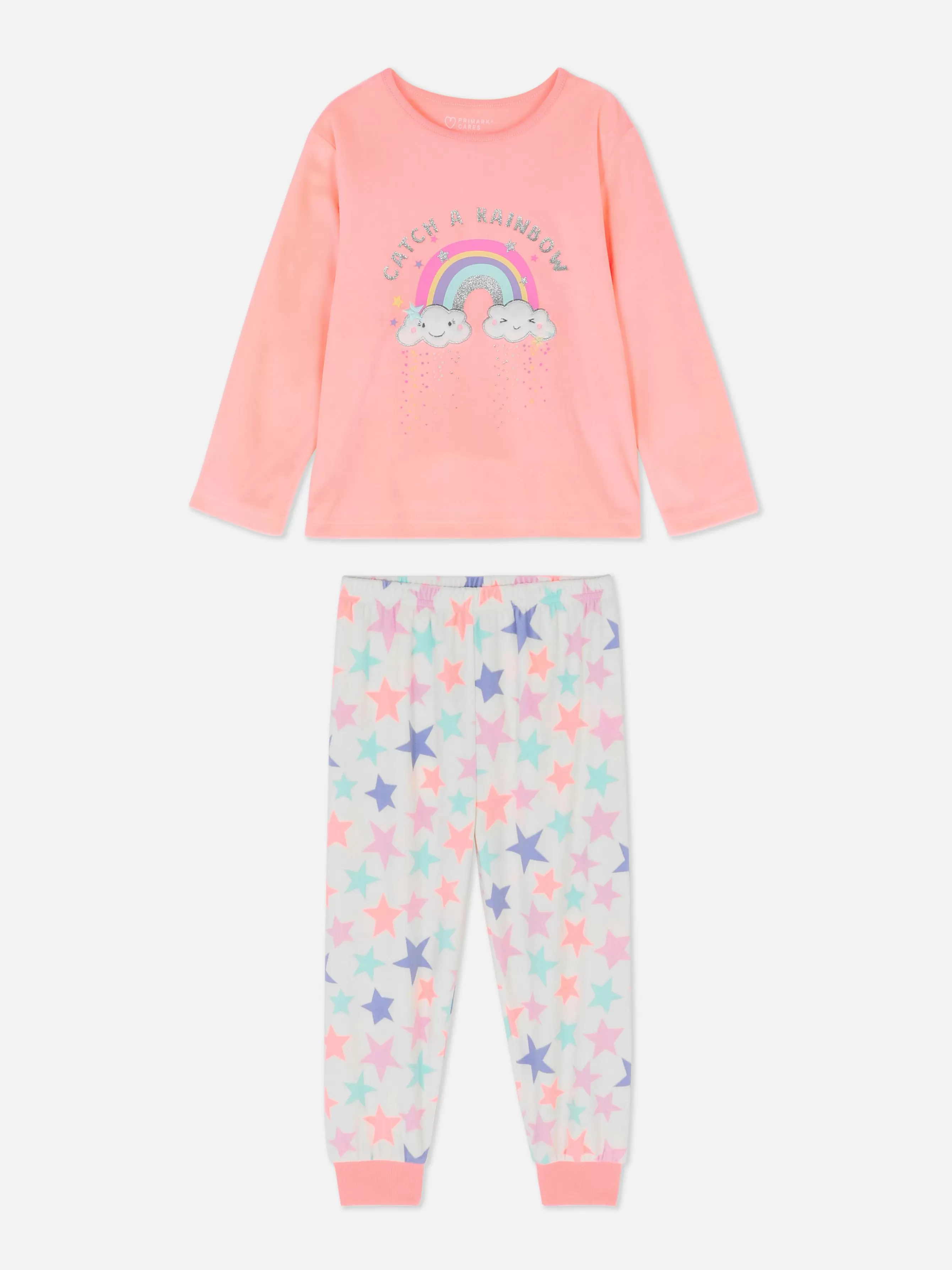 Sale Primark Pyjama Long En Velours Arc-en-ciel Corail