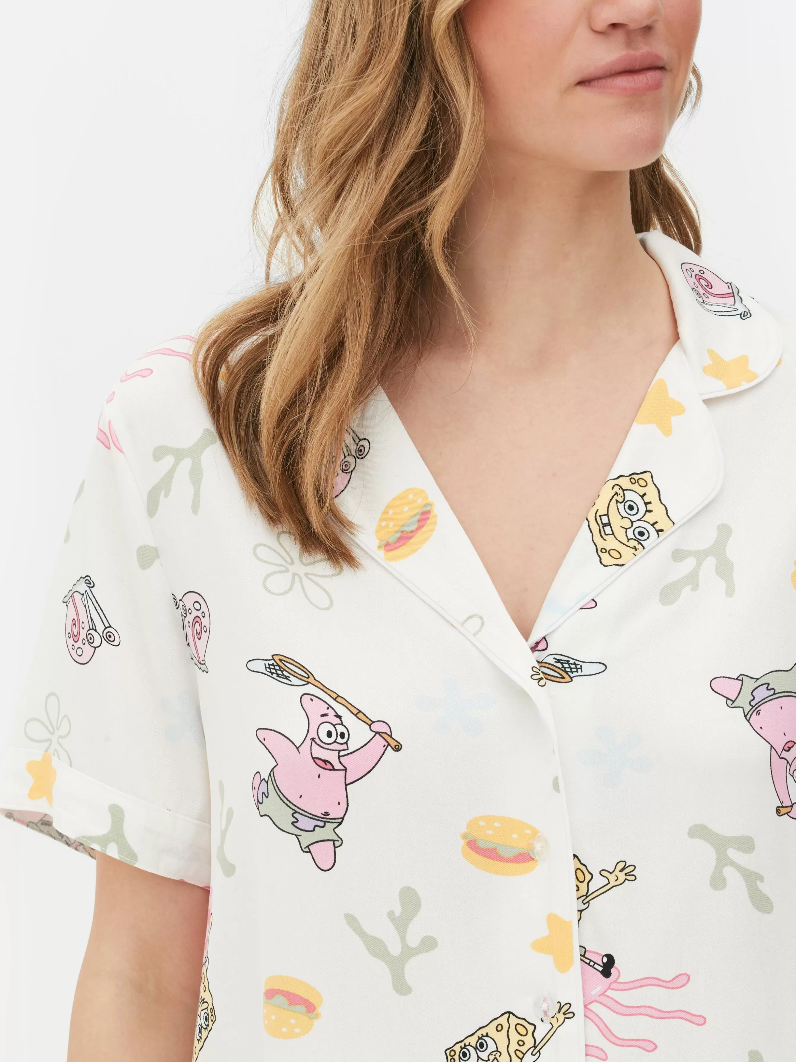 Clearance Primark Pyjama Short Et Chemise De Nuit Bob L'éponge Femme Ivoire