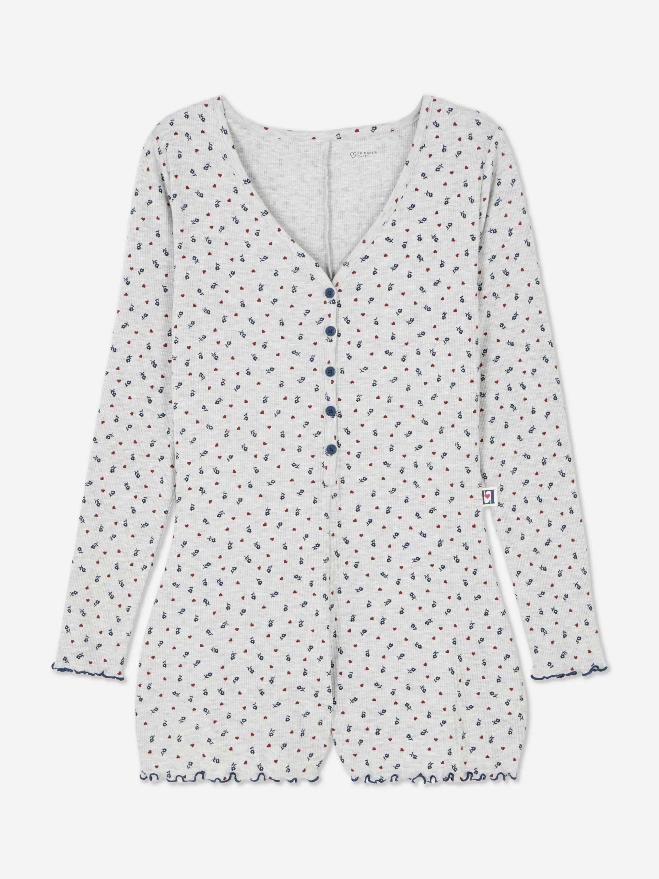 Shop Primark Pyjama Style Barboteuse Côtelé à Petites Fleurs Gris