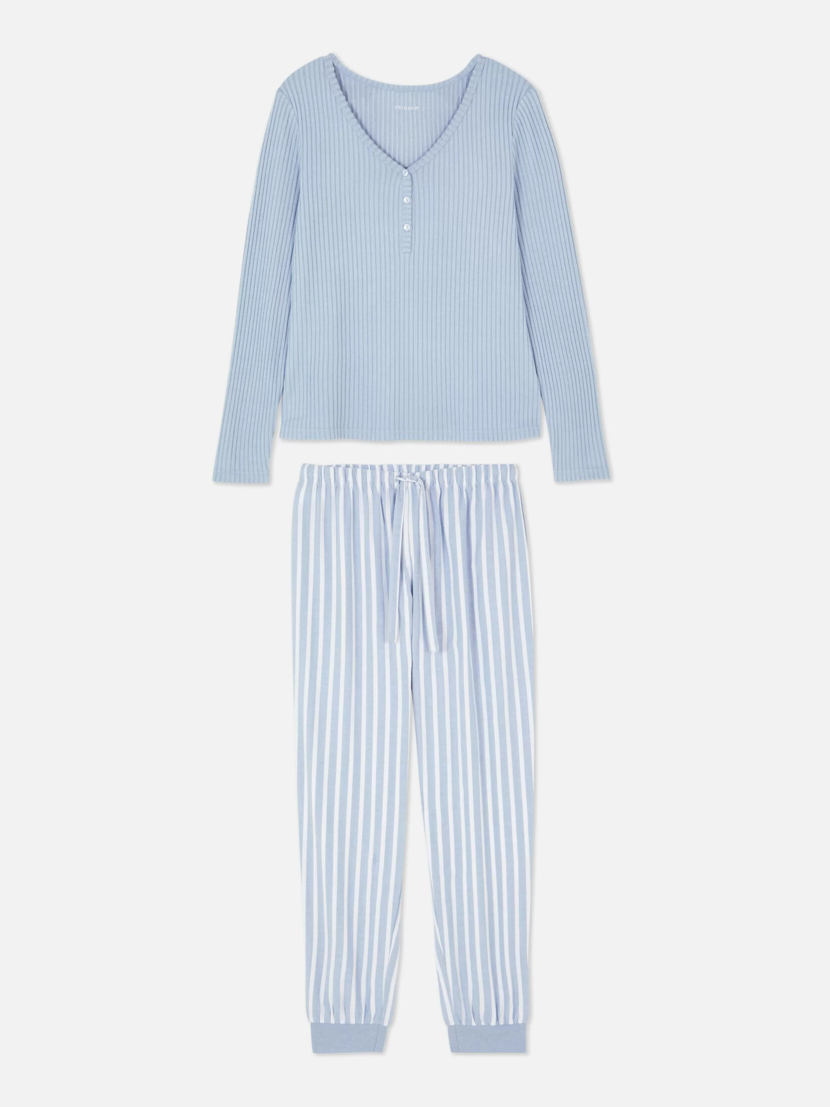 Cheap Primark Pyjama T-shirt Boutonné Et Pantalon à Motifs Bleu