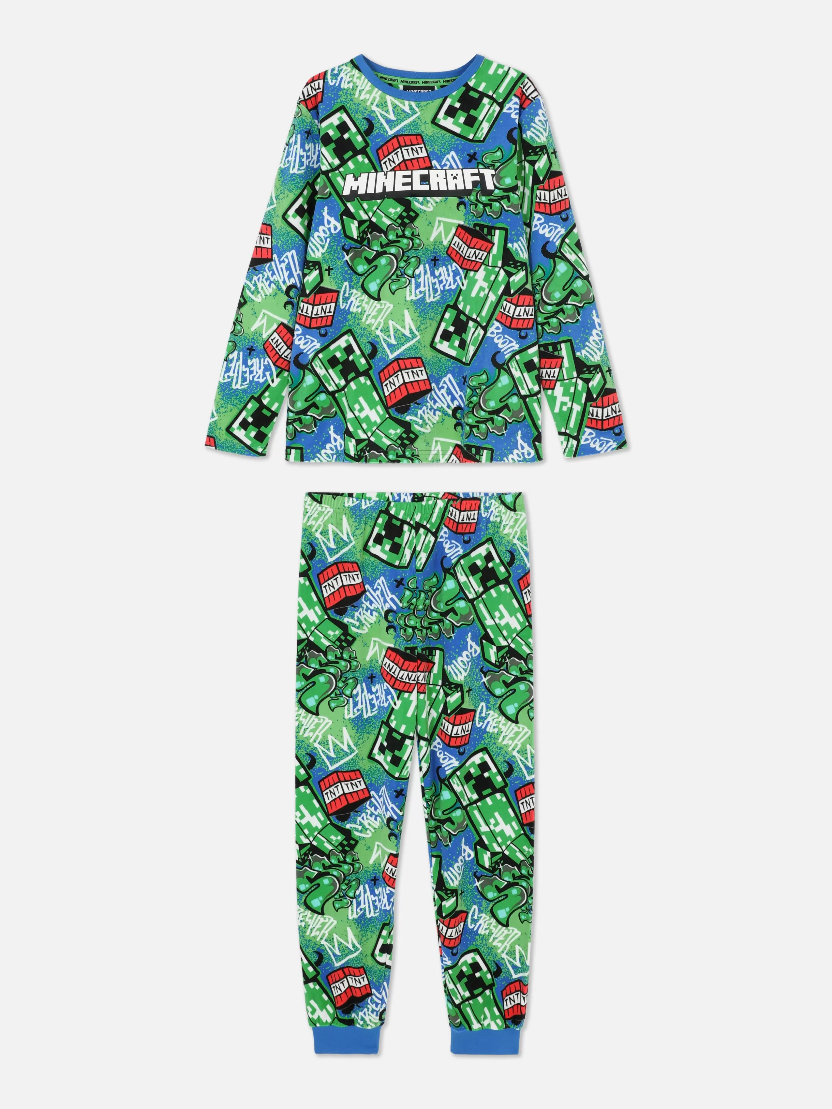 Outlet Primark Pyjama T-shirt Et Pantalon à Motif Graffiti Minecraft Bleu