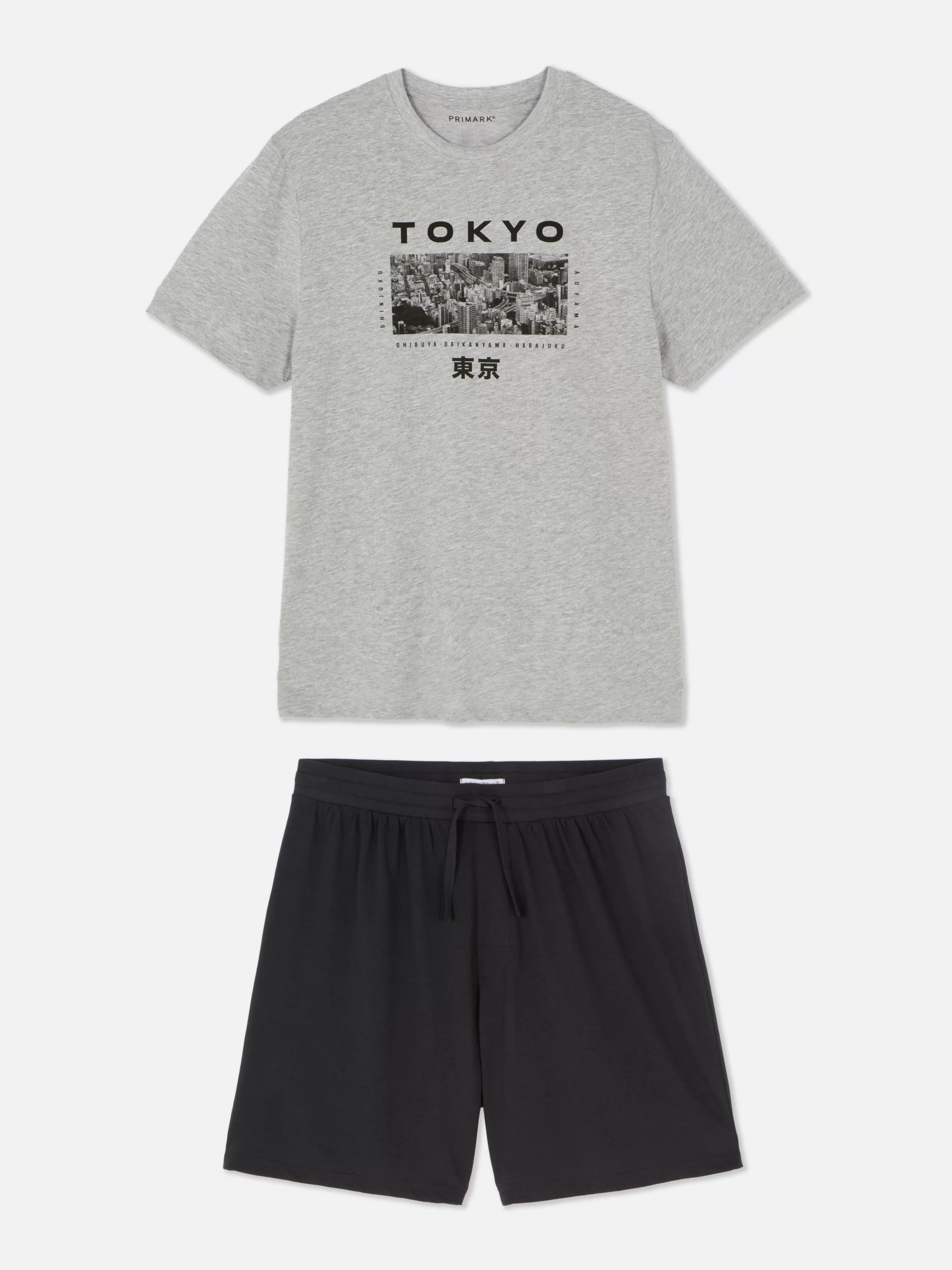 Outlet Primark Pyjama T-shirt Et Short Tokyo Gris chiné