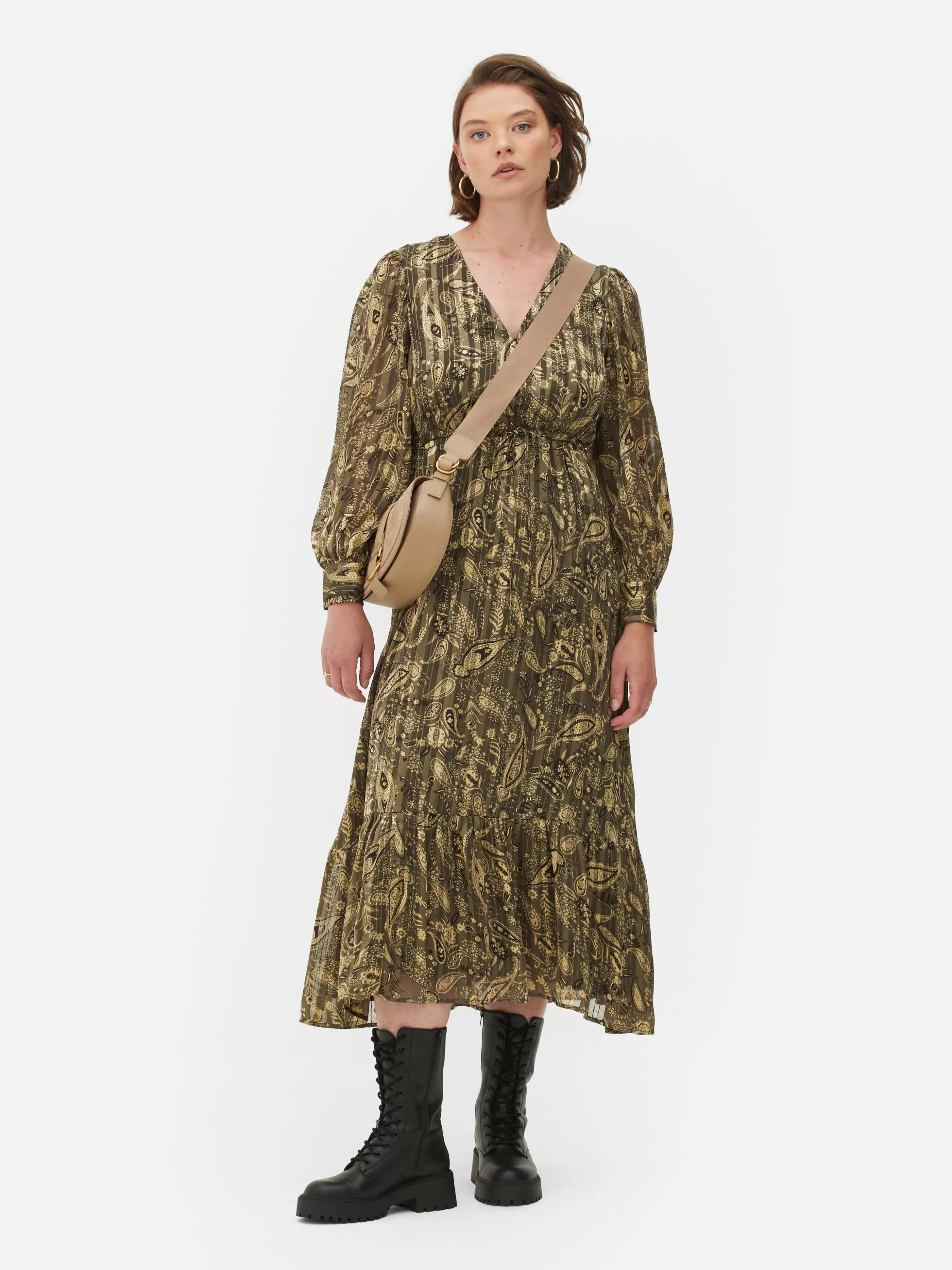 Online Primark Robe Mi-longue Boho à Col En V Kaki