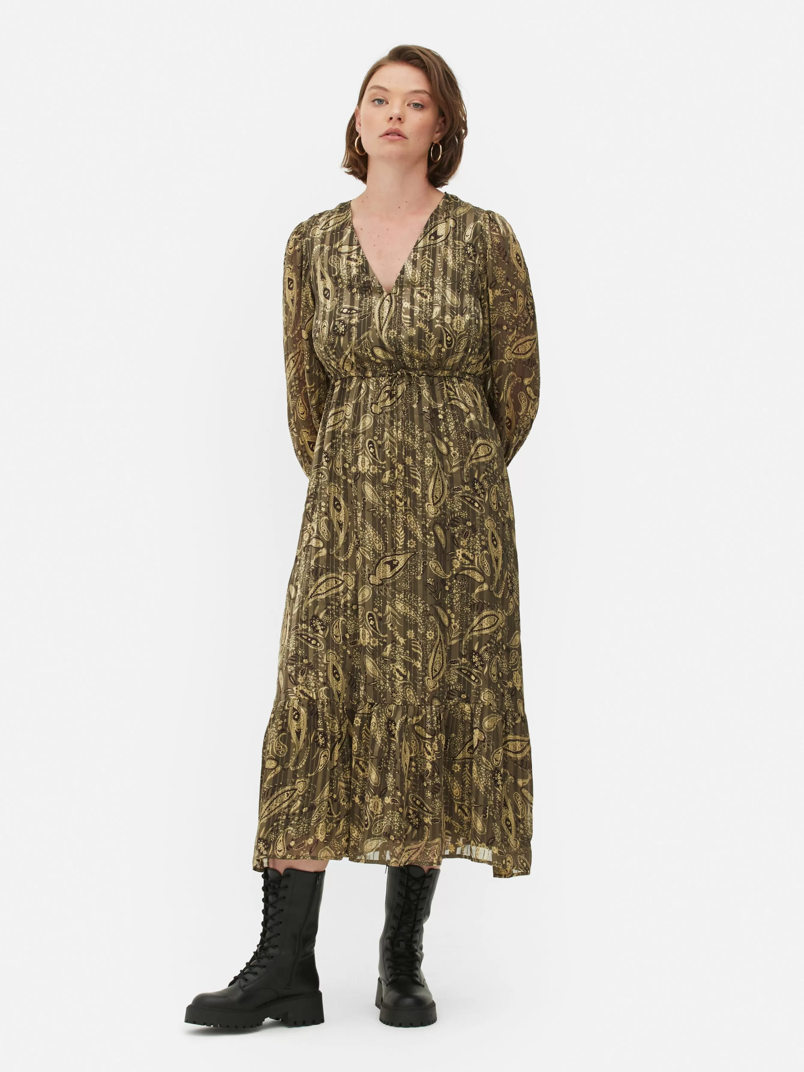 Online Primark Robe Mi-longue Boho à Col En V Kaki