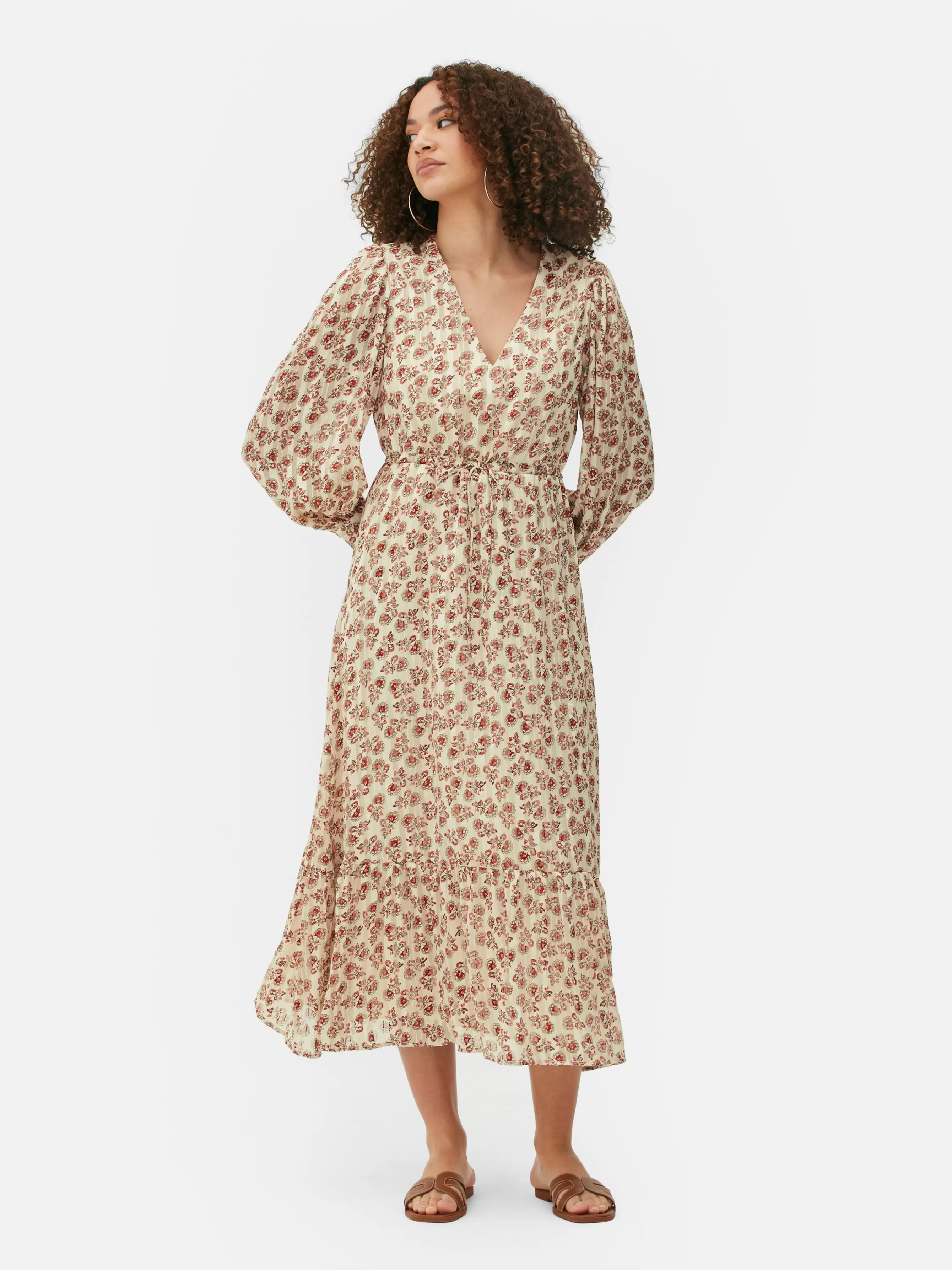 Sale Primark Robe Mi-longue Boho à Col En V Crème