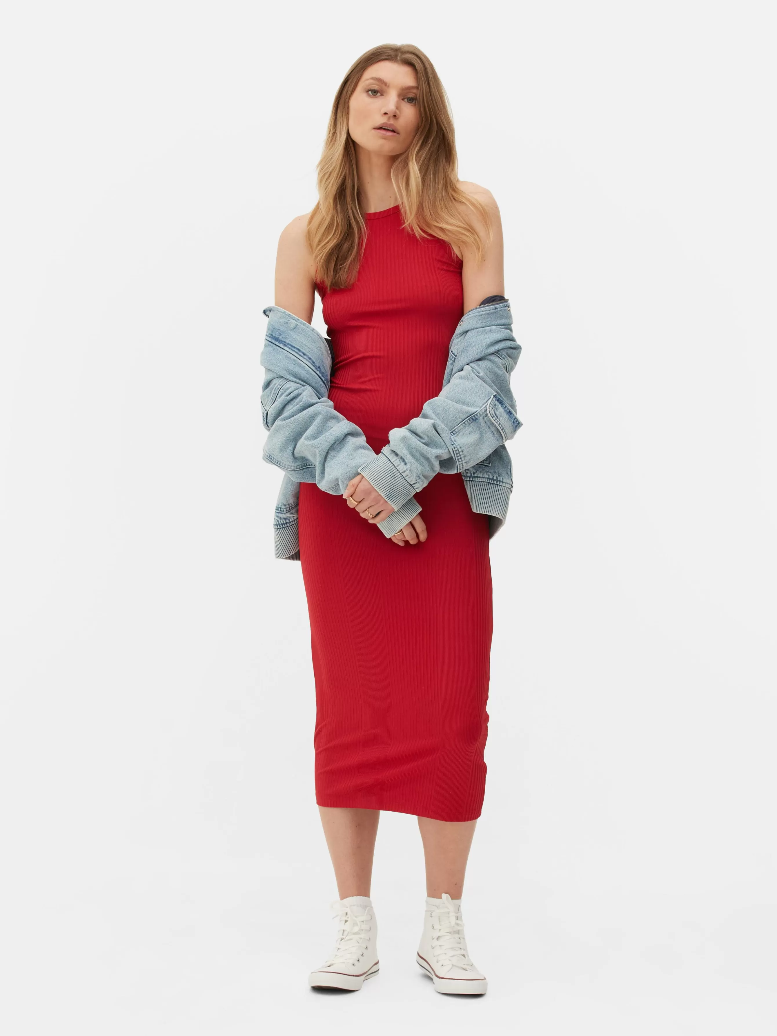 Flash Sale Primark Robe Mi-longue Côtelée à Dos Nageur Rouge