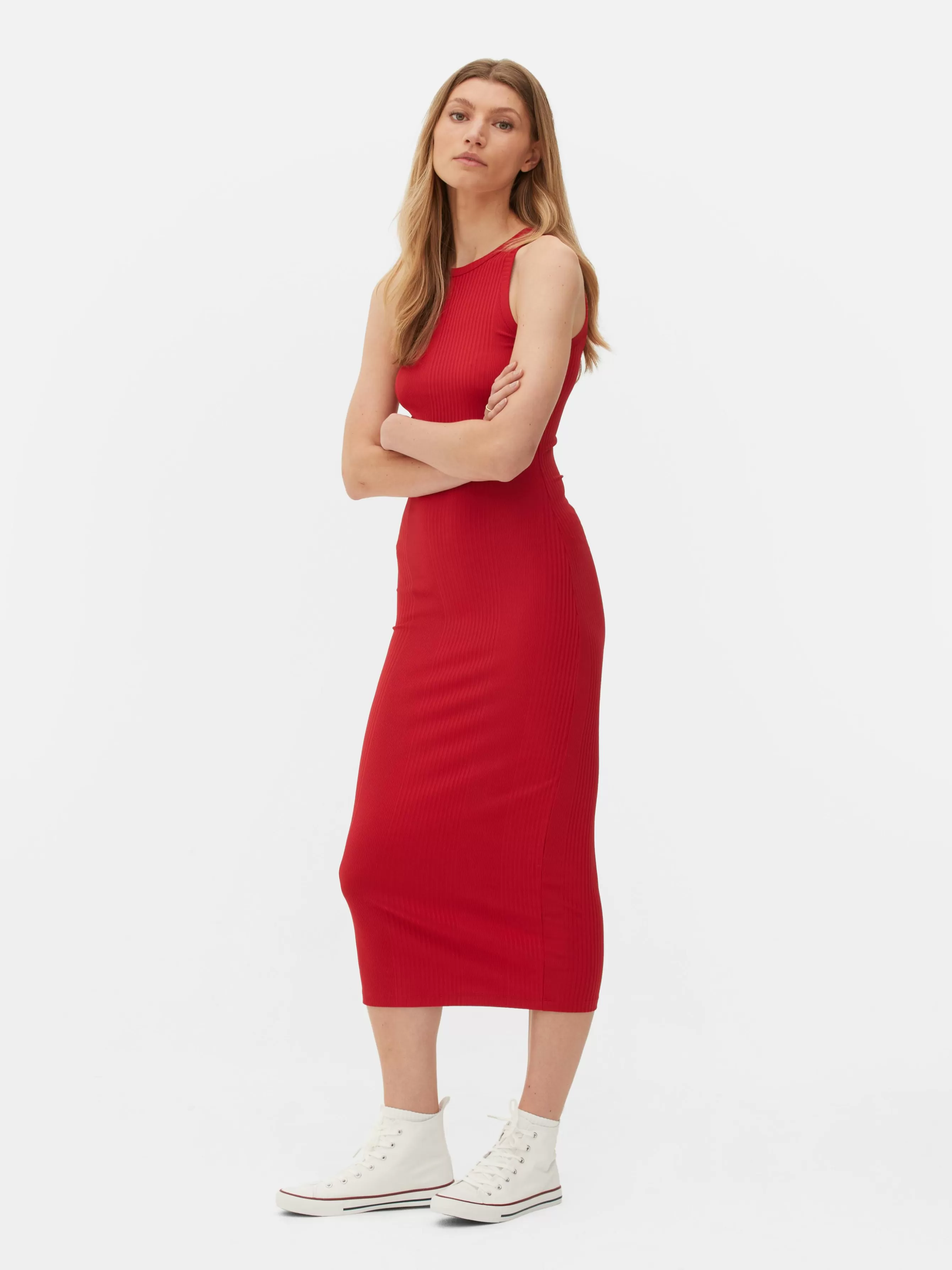 Flash Sale Primark Robe Mi-longue Côtelée à Dos Nageur Rouge