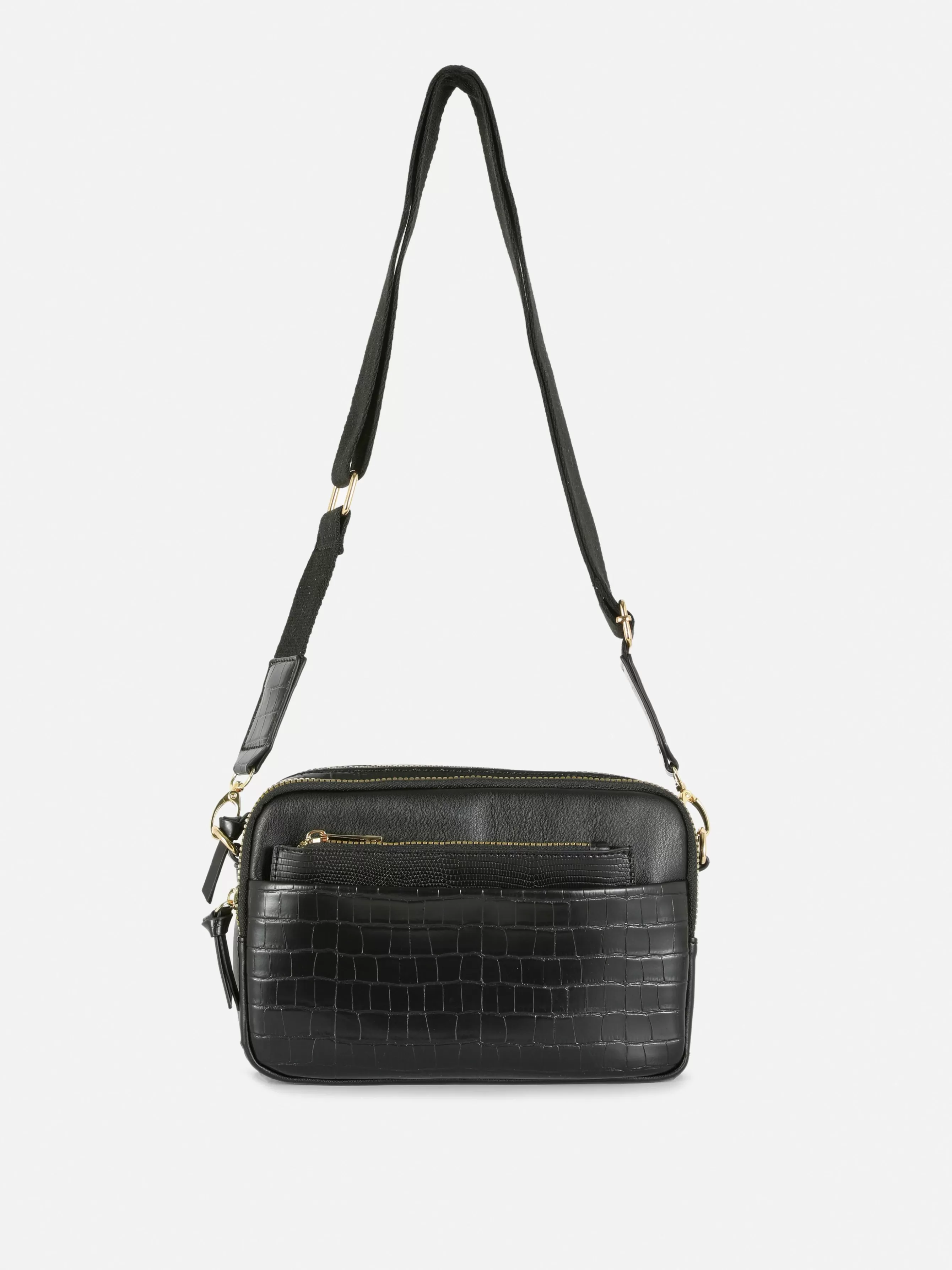 Best Sale Primark Sac Bandoulière (petit) à Double Zip En Faux Crocodile Noir