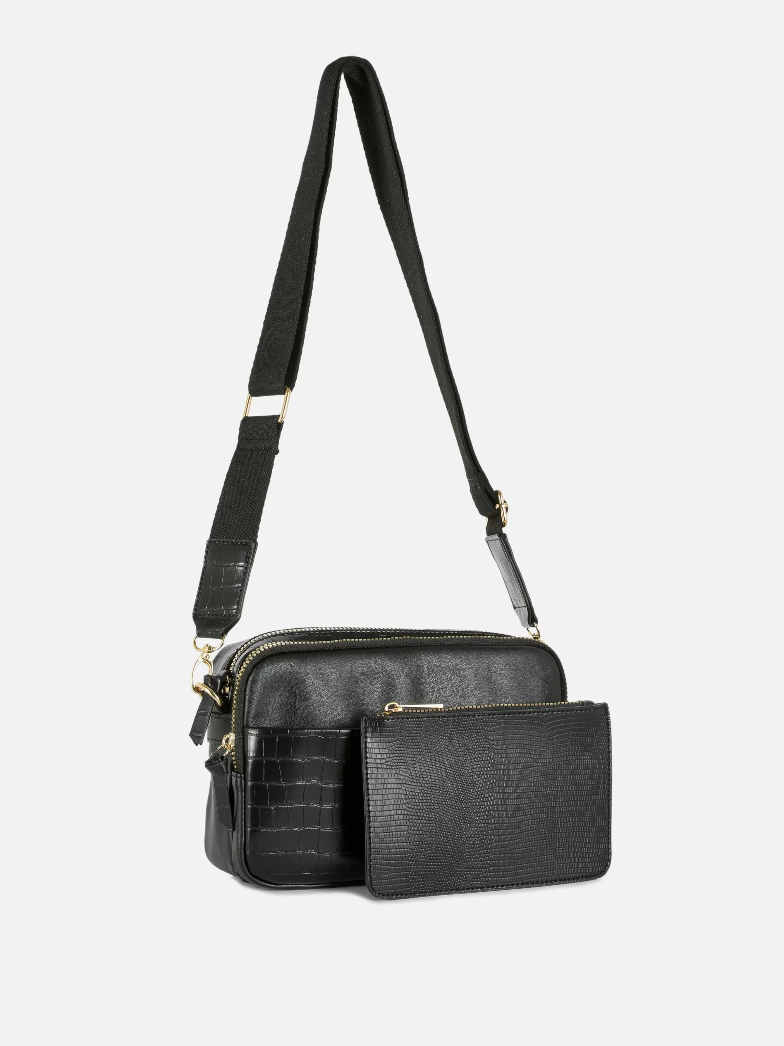 Best Sale Primark Sac Bandoulière (petit) à Double Zip En Faux Crocodile Noir