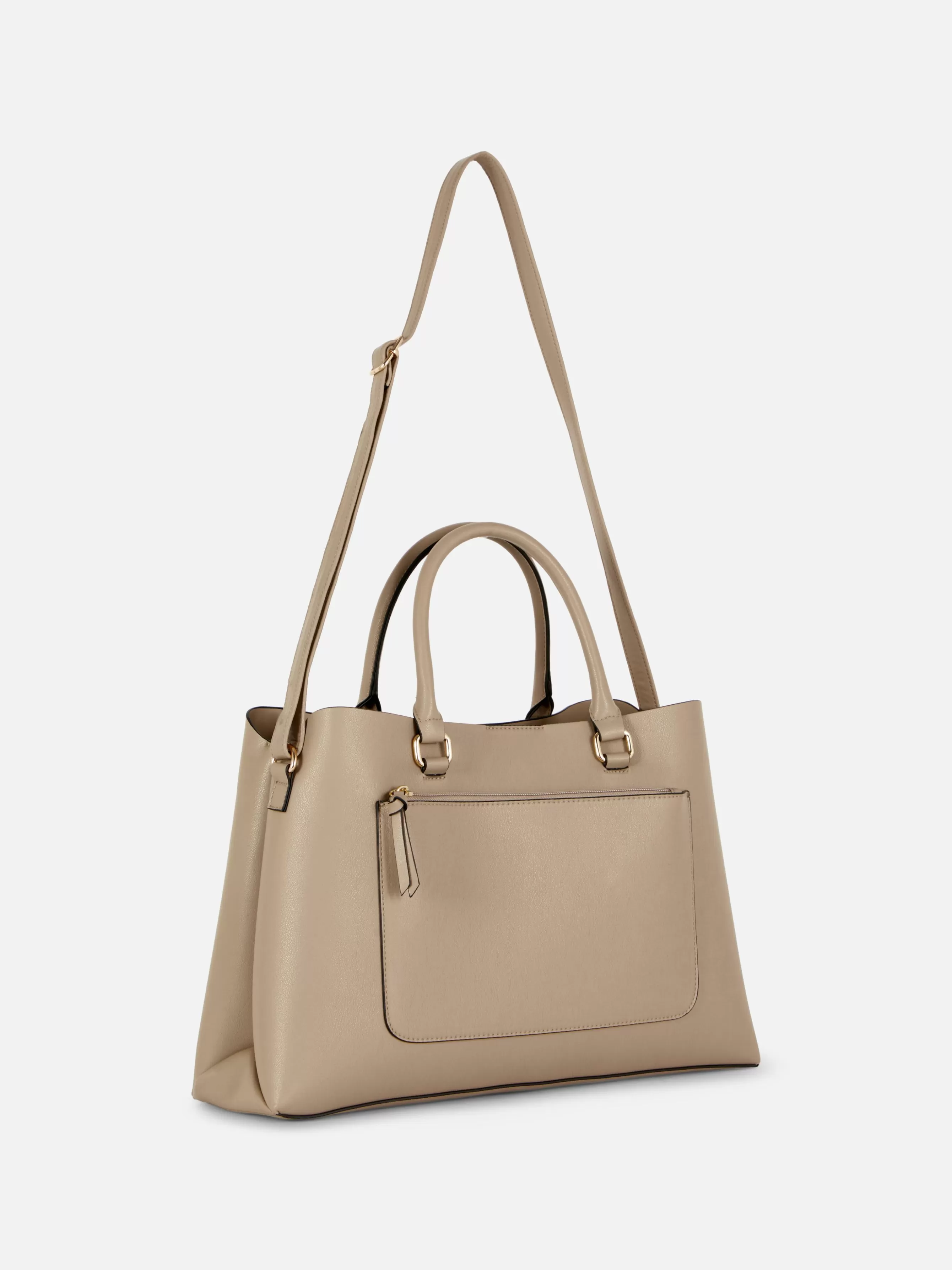 Cheap Primark Sac Fourre-tout En Simili Cuir à Poche Zippée Taupe