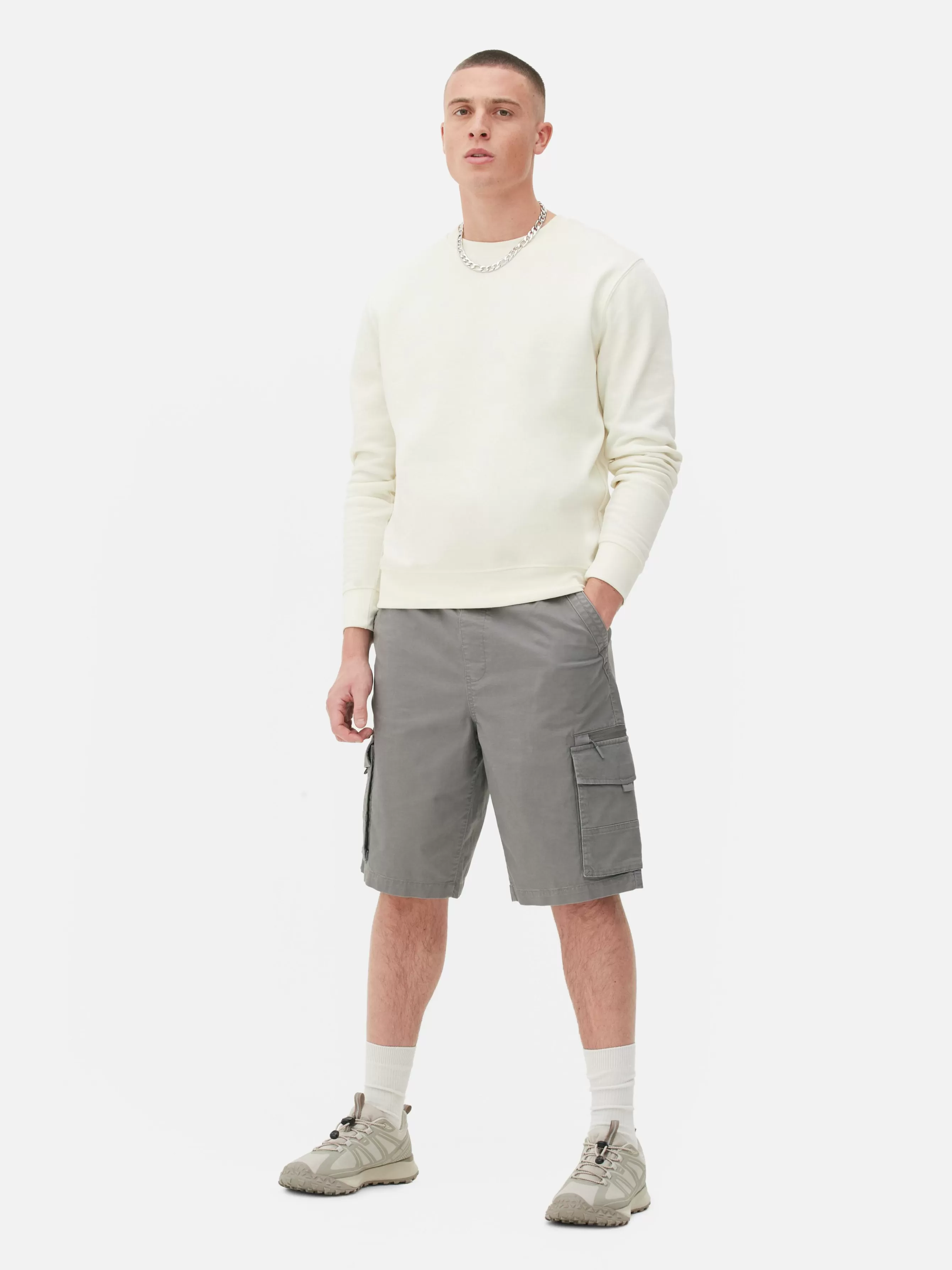 Cheap Primark Short Cargo Avec Cordon De Serrage Gris