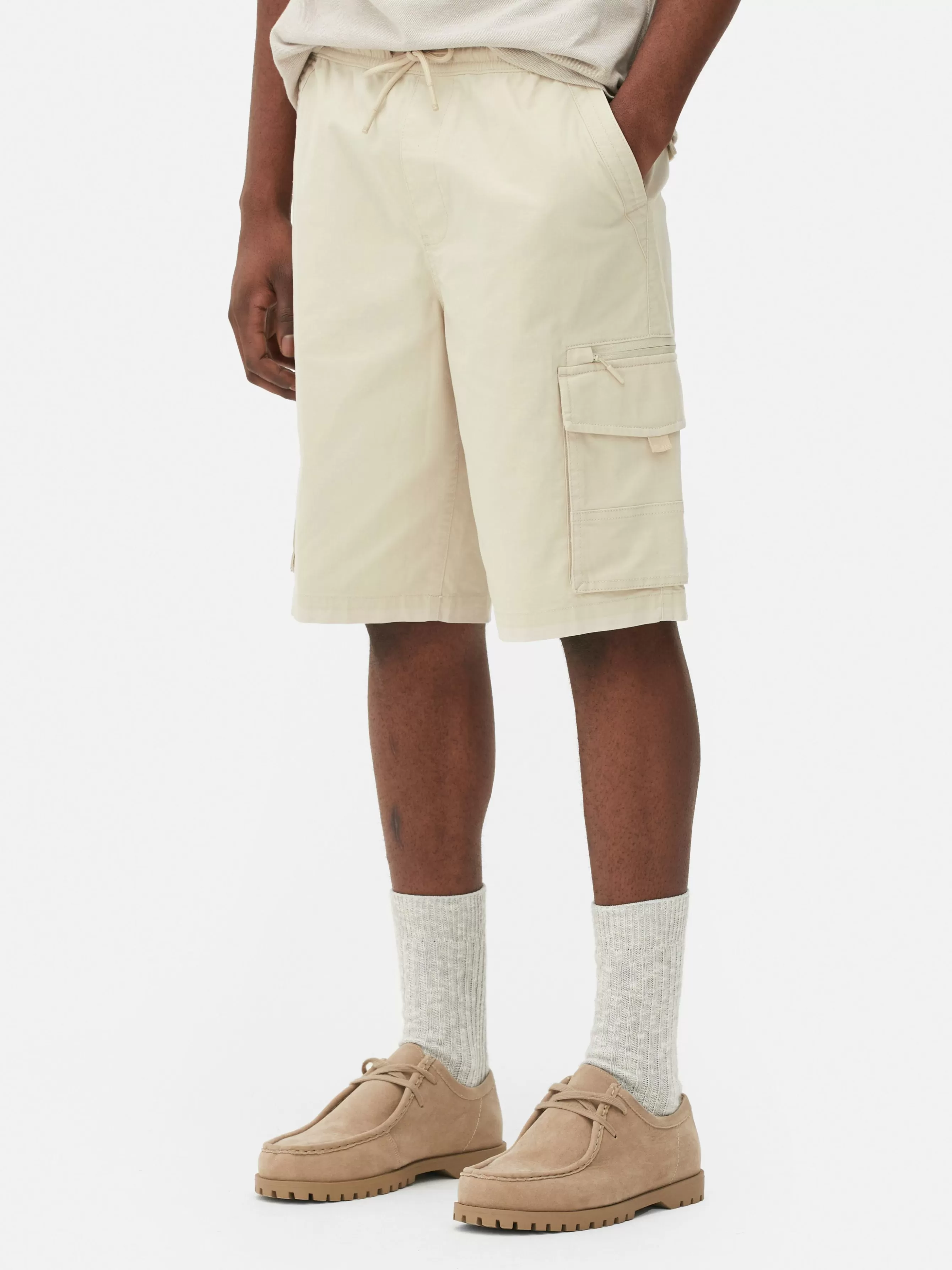 Discount Primark Short Cargo Avec Cordon De Serrage Grège