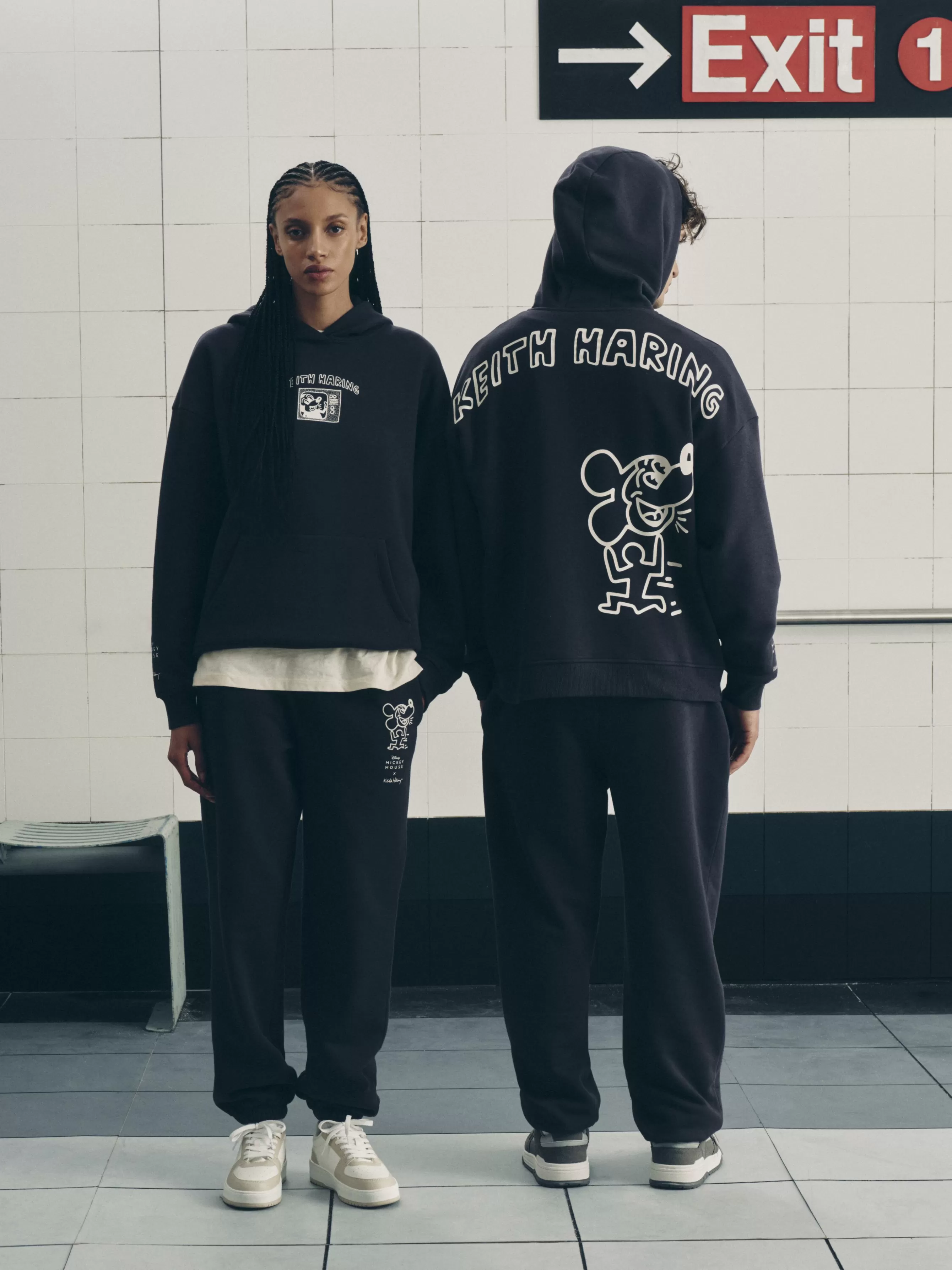 New Primark Sweat à Capuche Disney Mickey Mouse X Keith Haring à Coordonner Anthracite