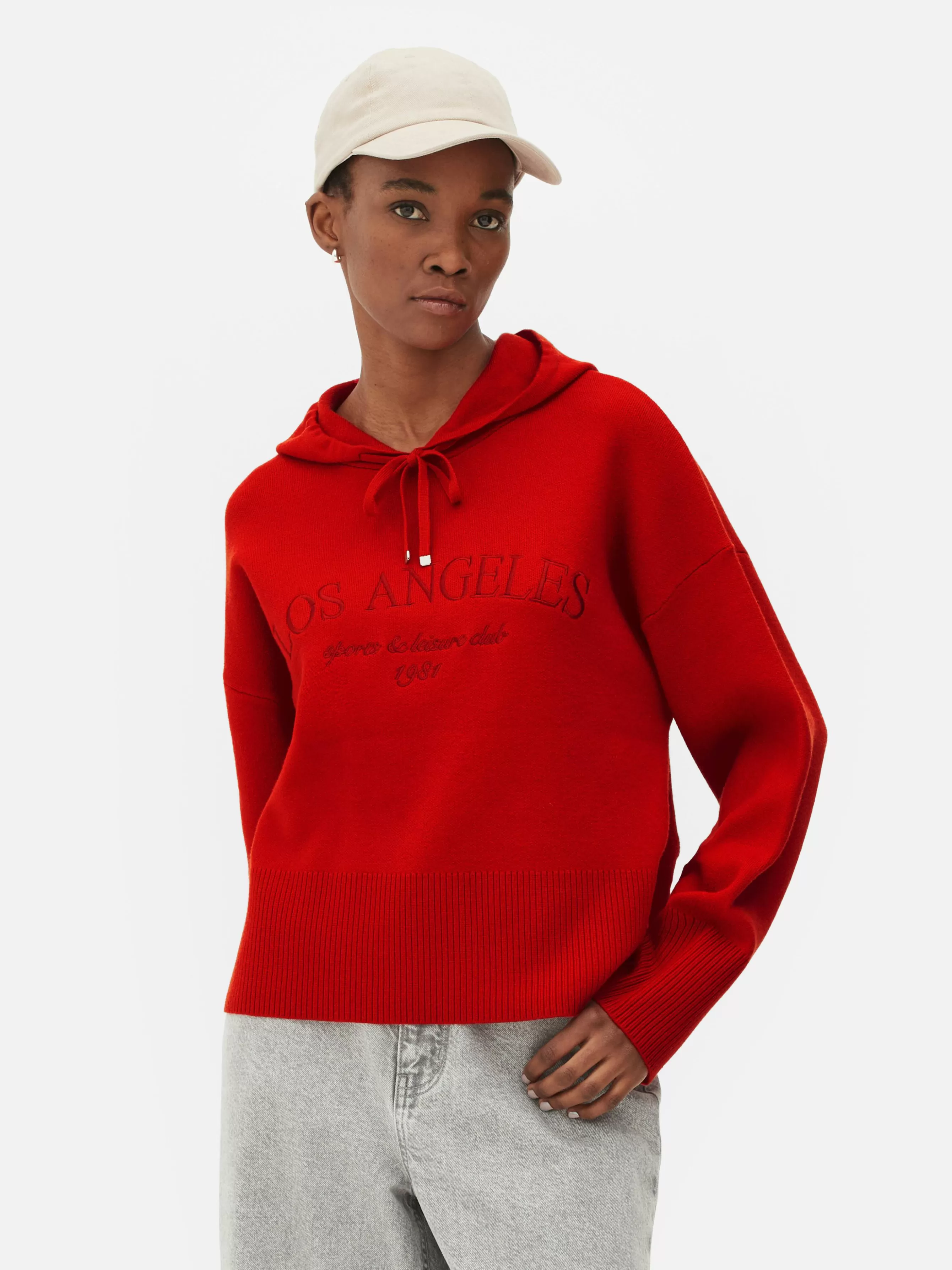 New Primark Sweat à Capuche Tricoté à Message Rouge