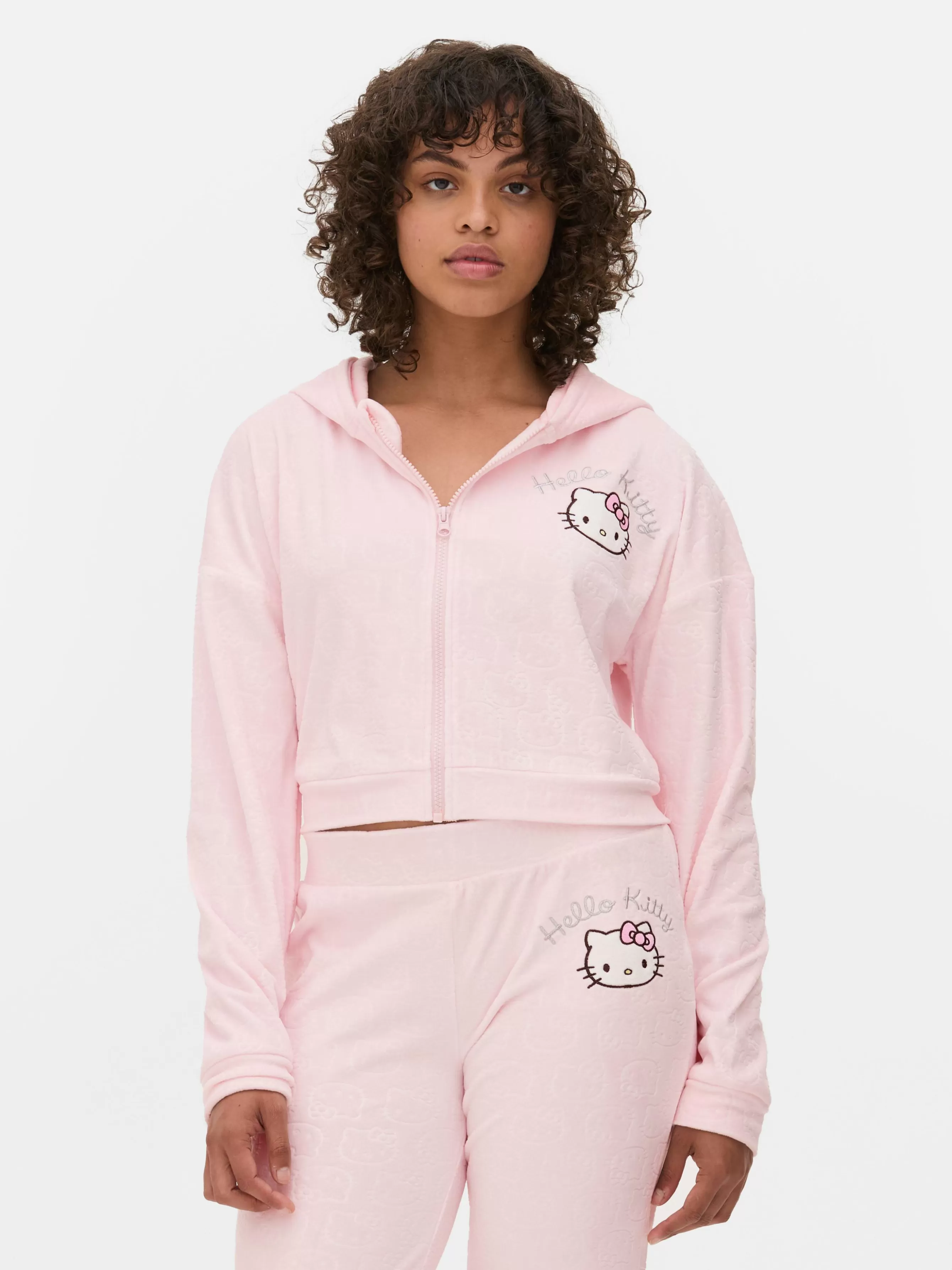 Store Primark Sweat à Capuche Zippé En Velours à Coordonner Hello Kitty Rose