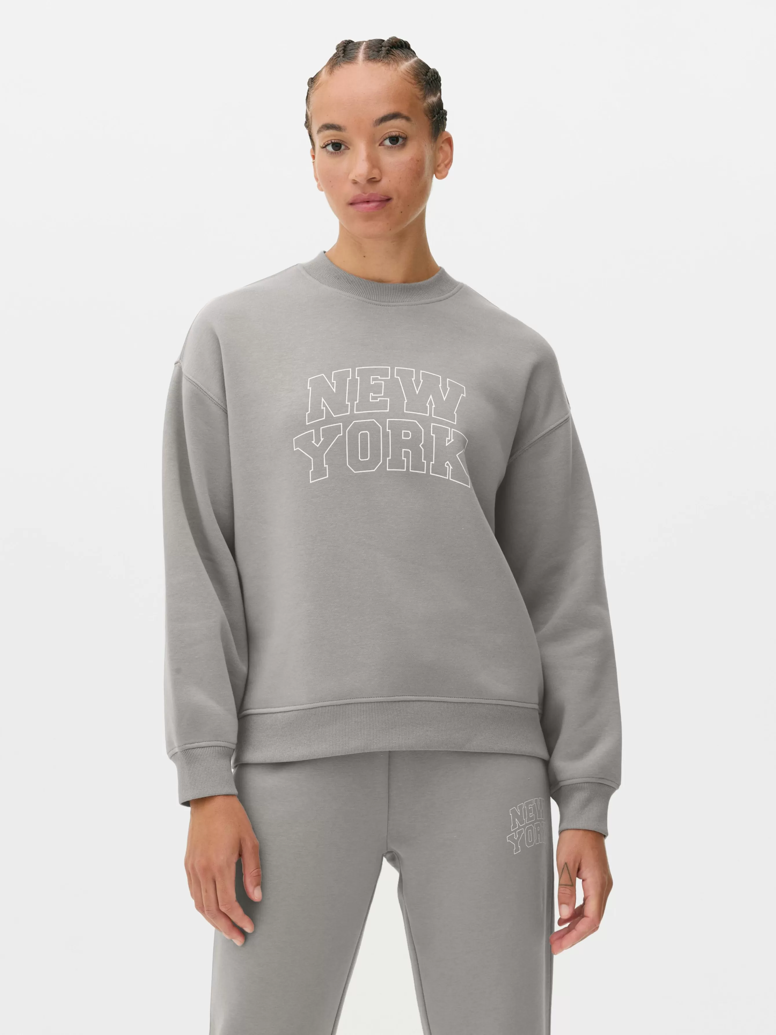 Discount Primark Sweat-shirt à Col Ras-du-cou Avec Message Gris