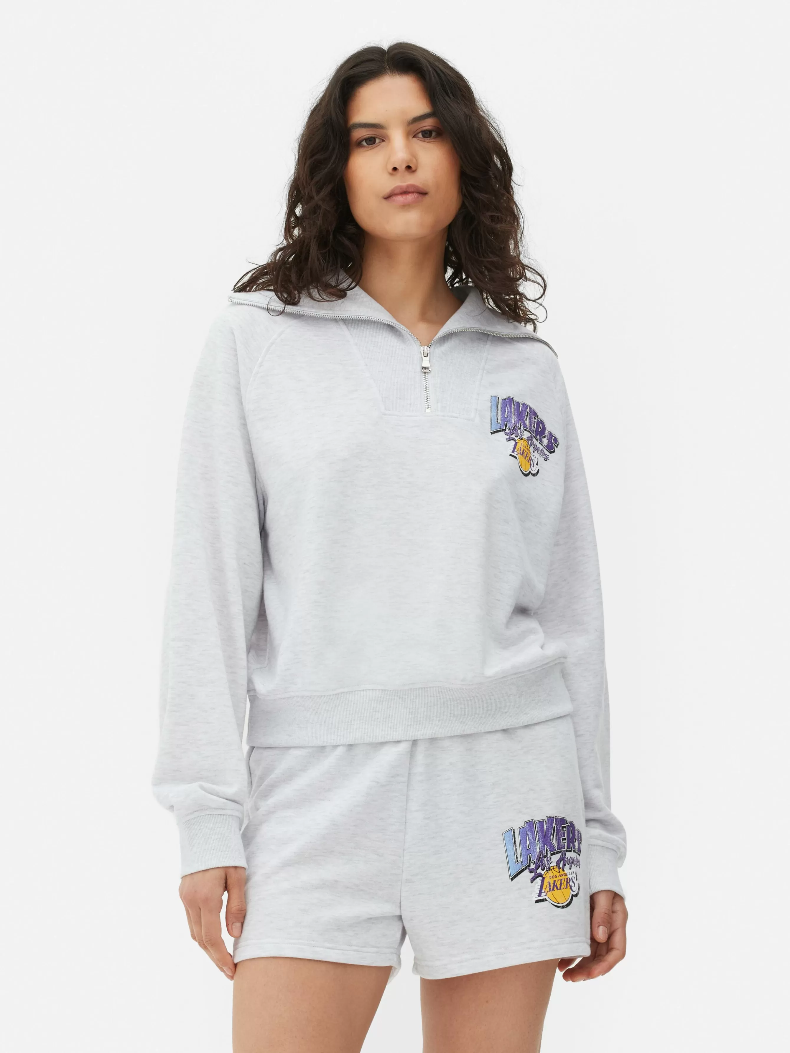 Best Sale Primark Sweat-shirt à Col Zippé NBA Los Angeles Lakers à Coordonner Gris