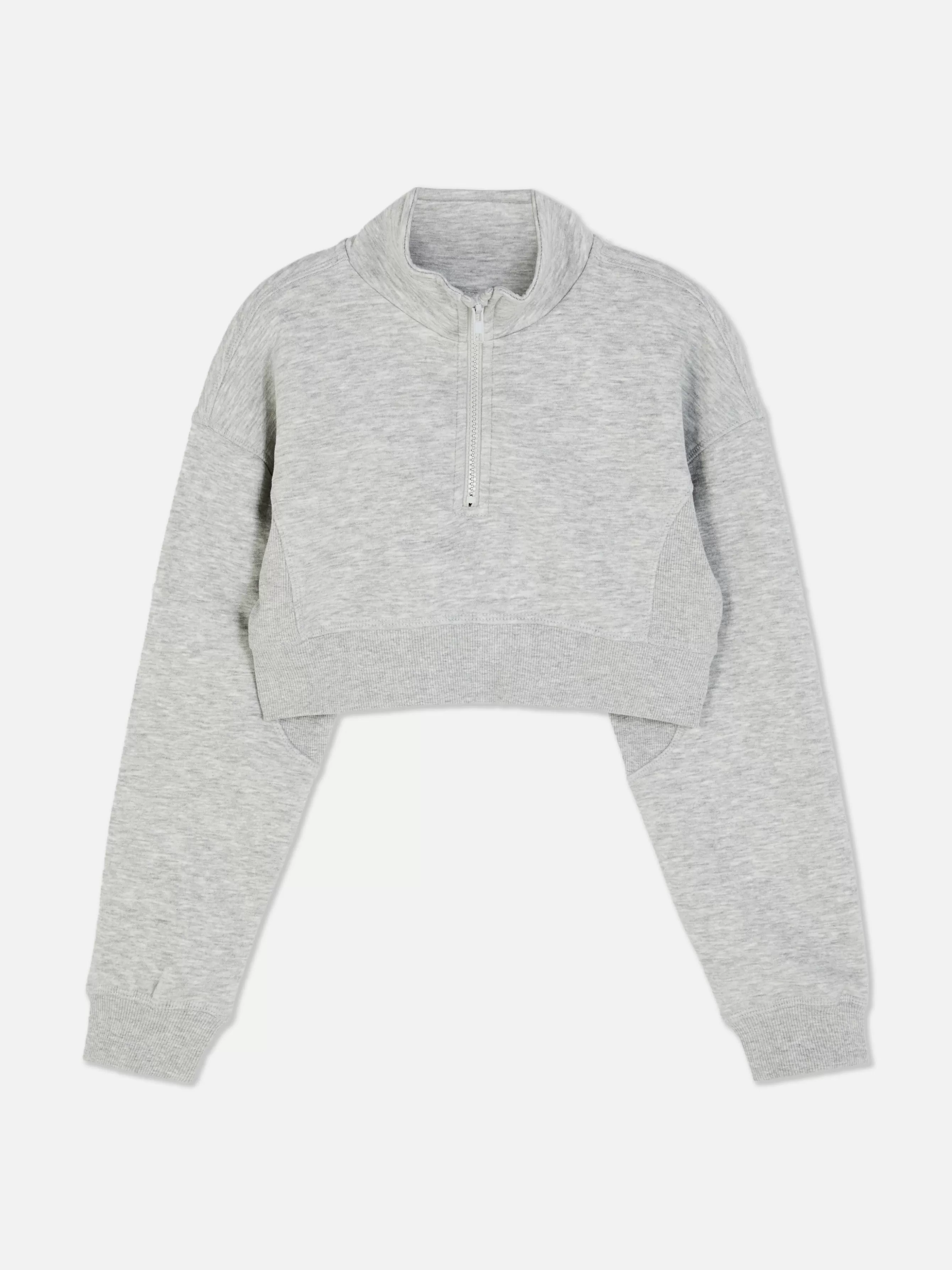 Discount Primark Sweat-shirt Court à Col Cheminée Gris chiné