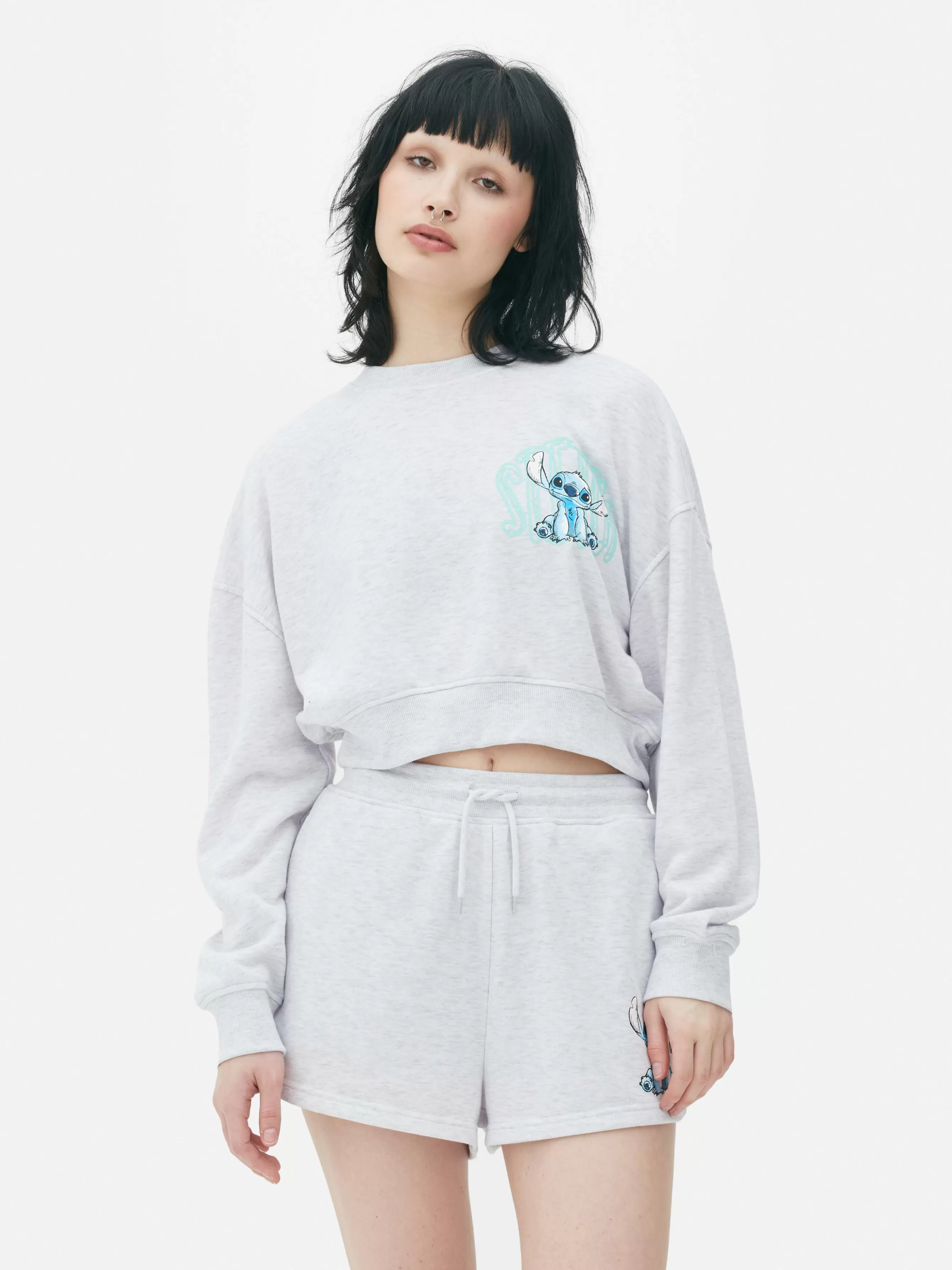 Cheap Primark Sweat-shirt Court Disney Lilo & Stitch Gris chiné