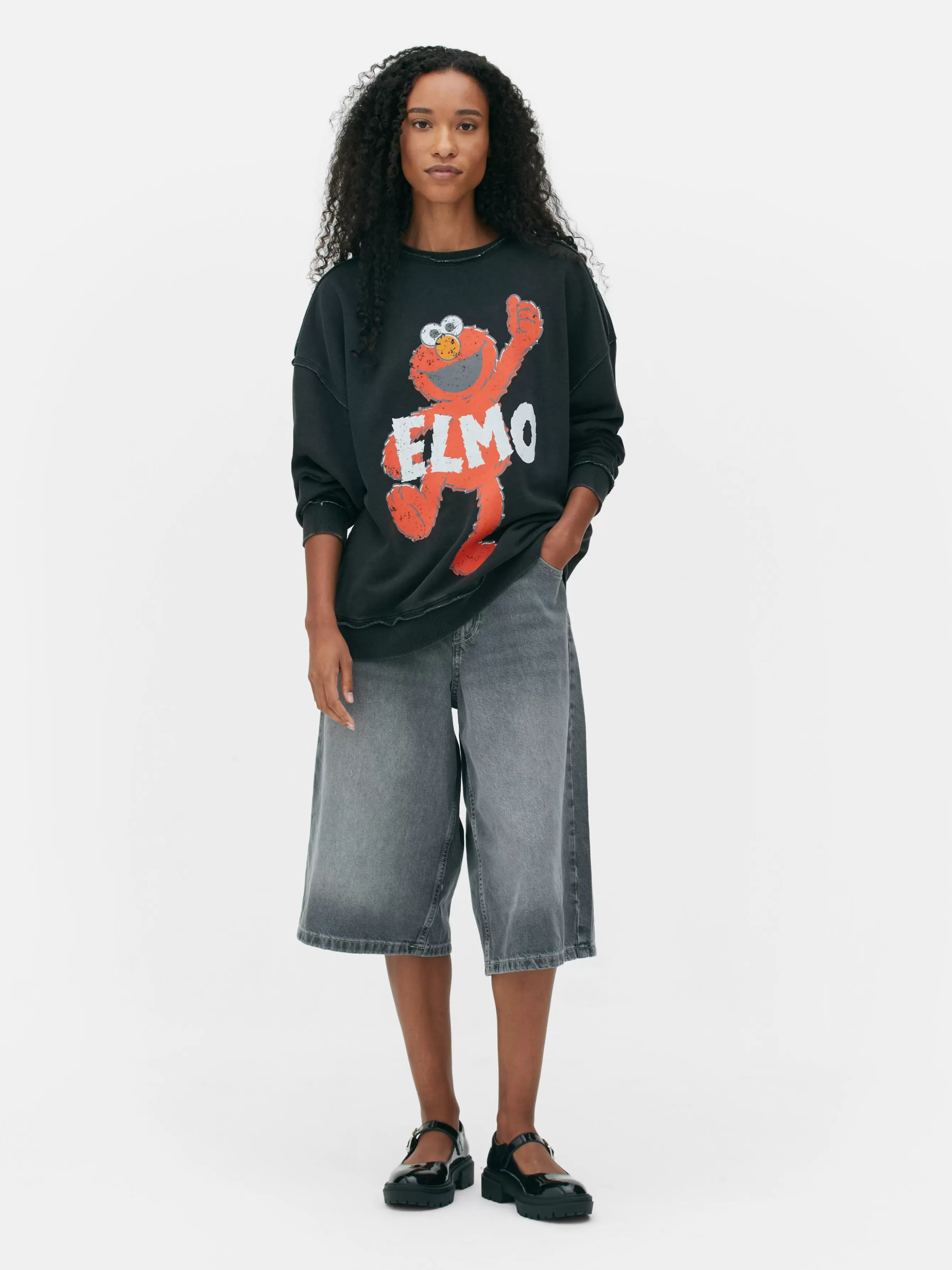 Cheap Primark Sweat-shirt Oversize Graphique Sesame Street Anthracite