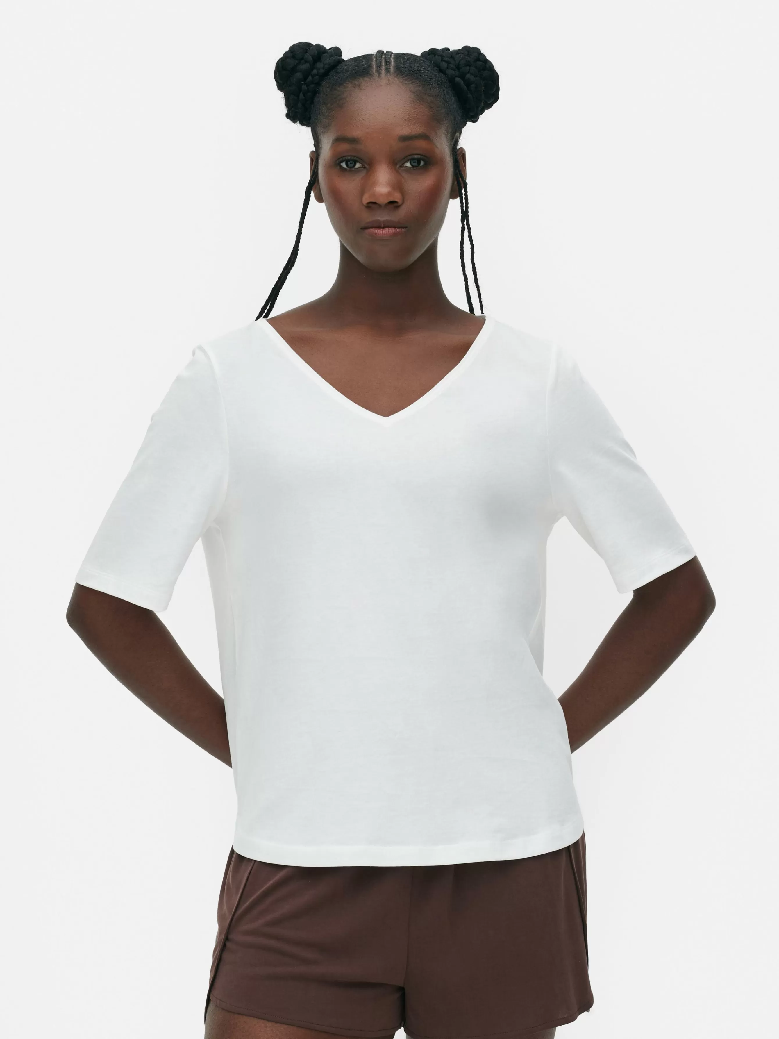 Online Primark T-shirt à Col En V Et Manches Courtes Ivoire