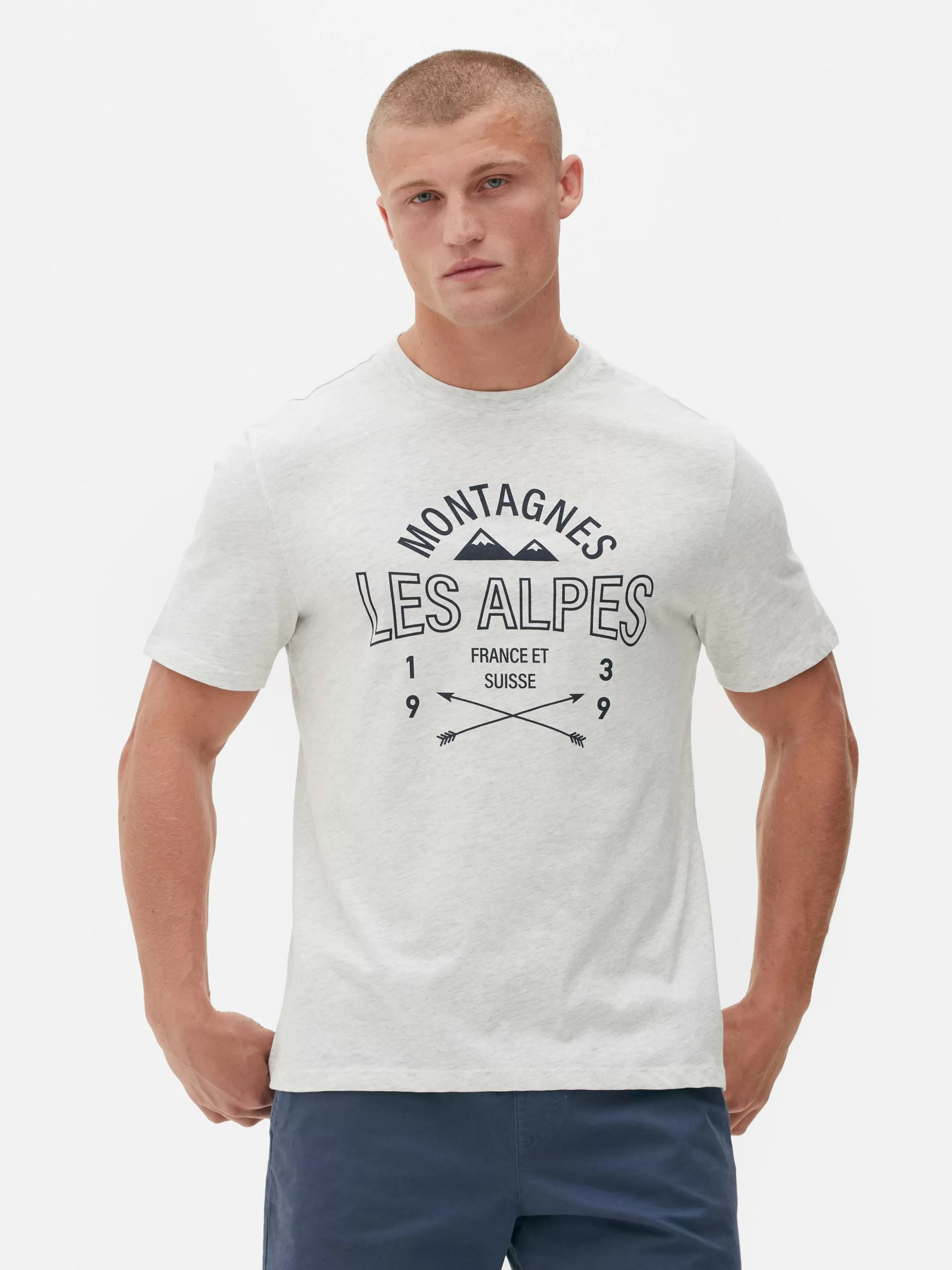 Store Primark T-shirt à Imprimé Les Alpes Gris chiné