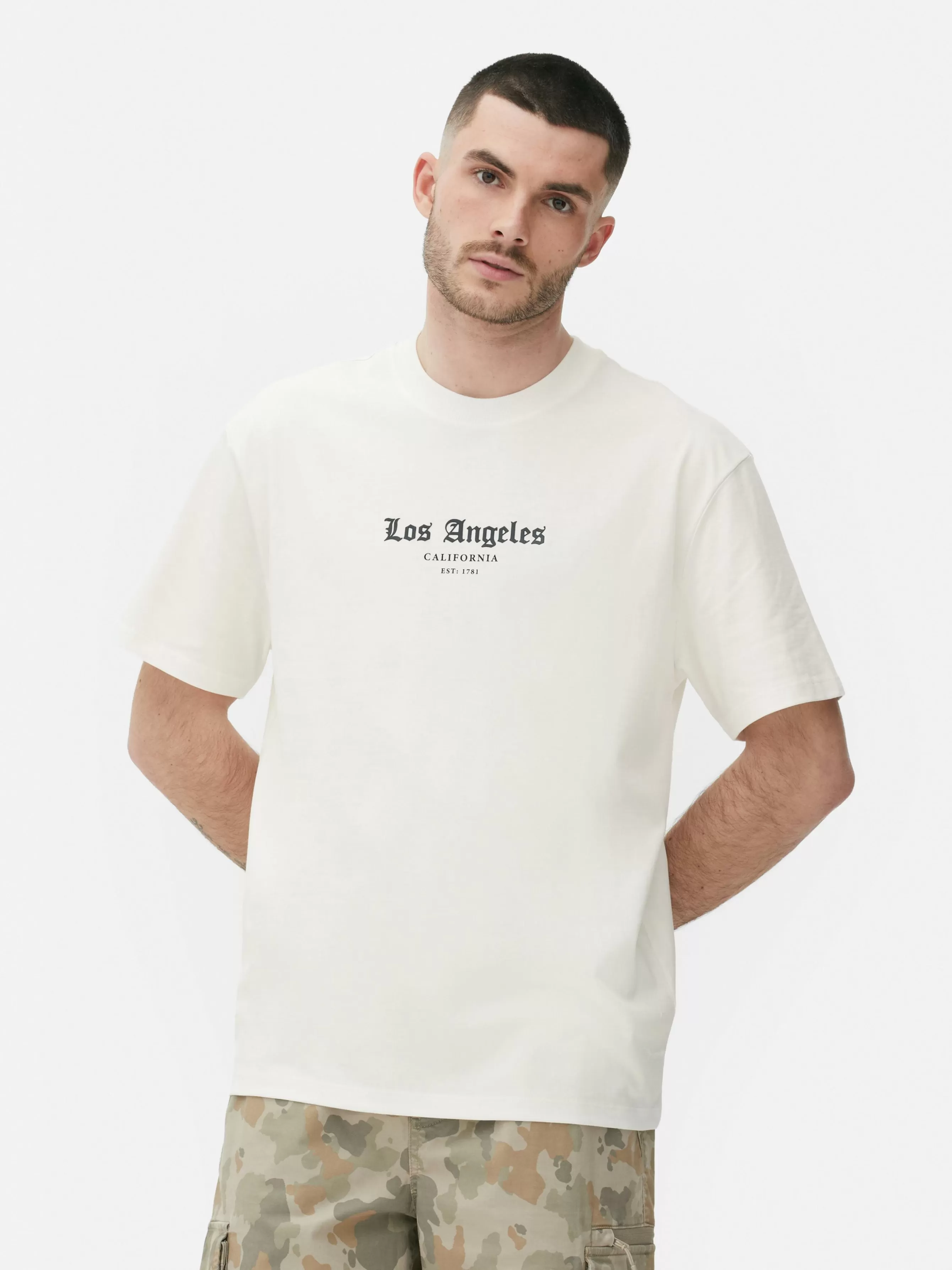 Flash Sale Primark T-shirt à Imprimé Statue De Los Angeles Écru