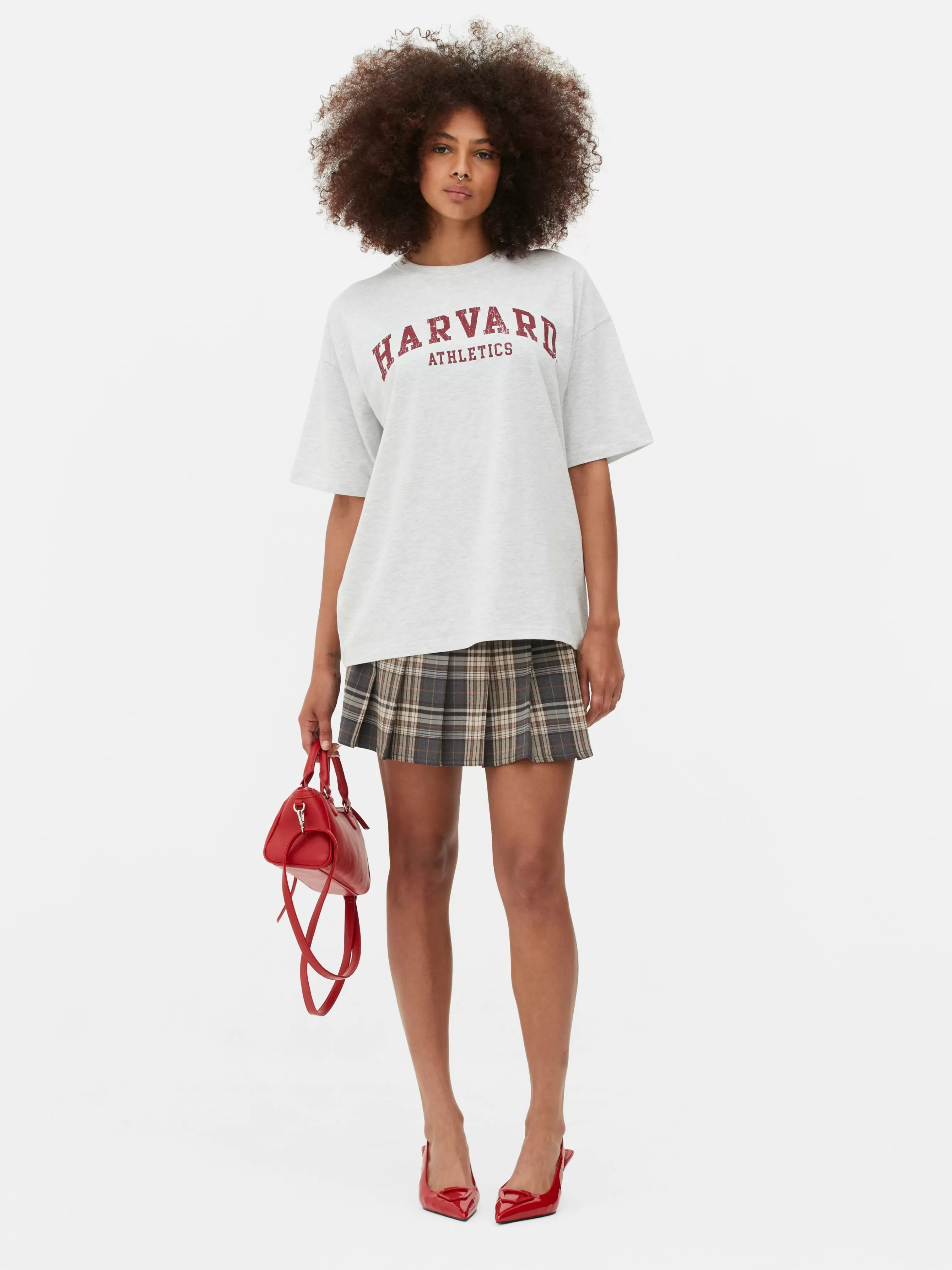 Discount Primark T-shirt à Manches Courtes Harvard Gris chiné