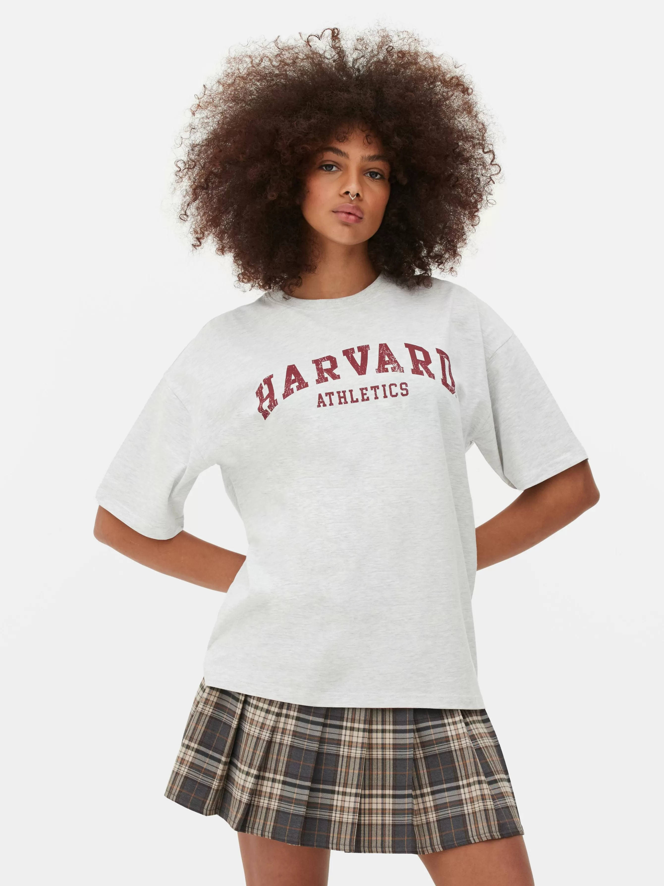 Discount Primark T-shirt à Manches Courtes Harvard Gris chiné