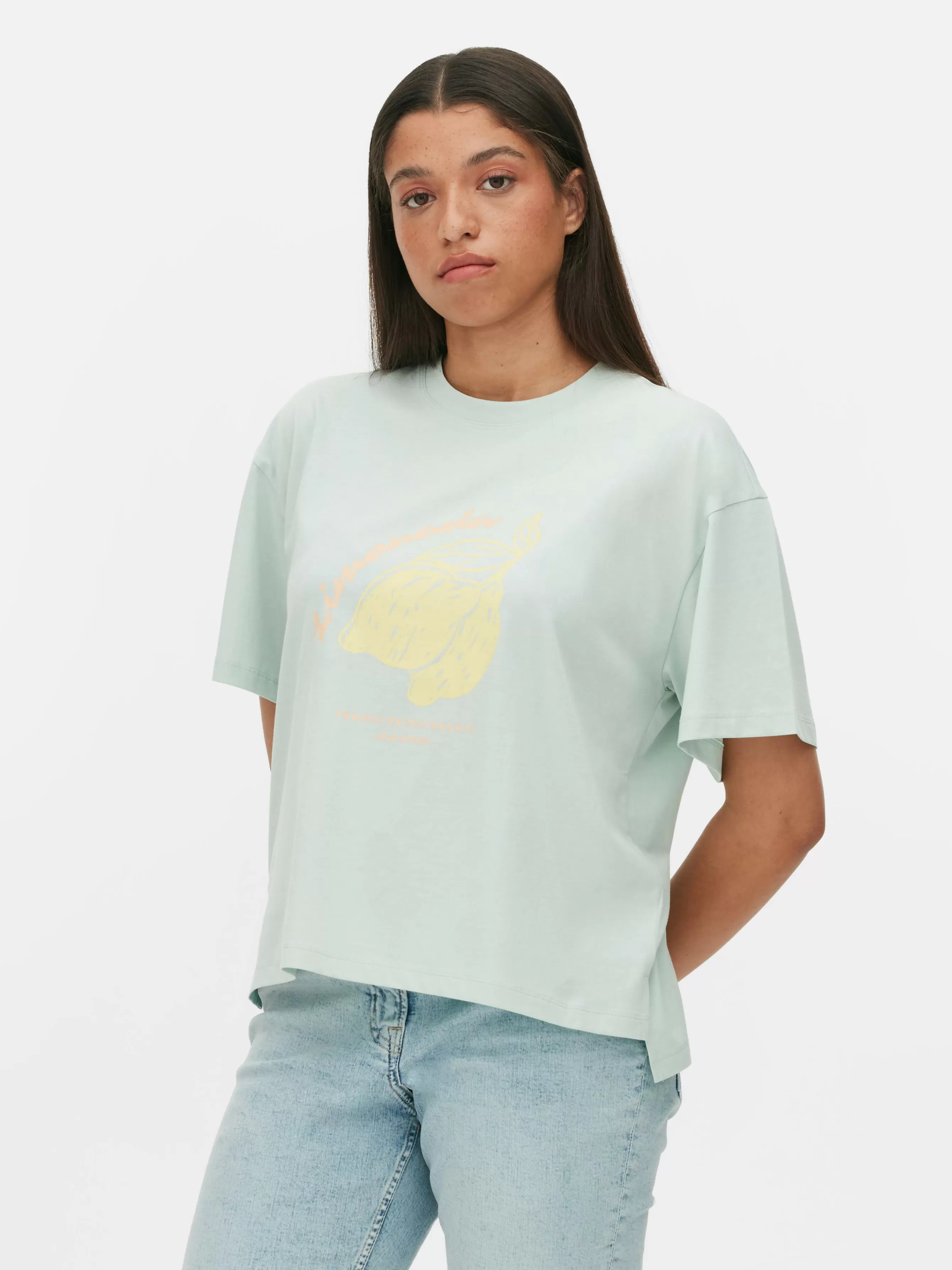 Best Primark T-shirt Coupe Droite à Motif Graphique Vert menthe