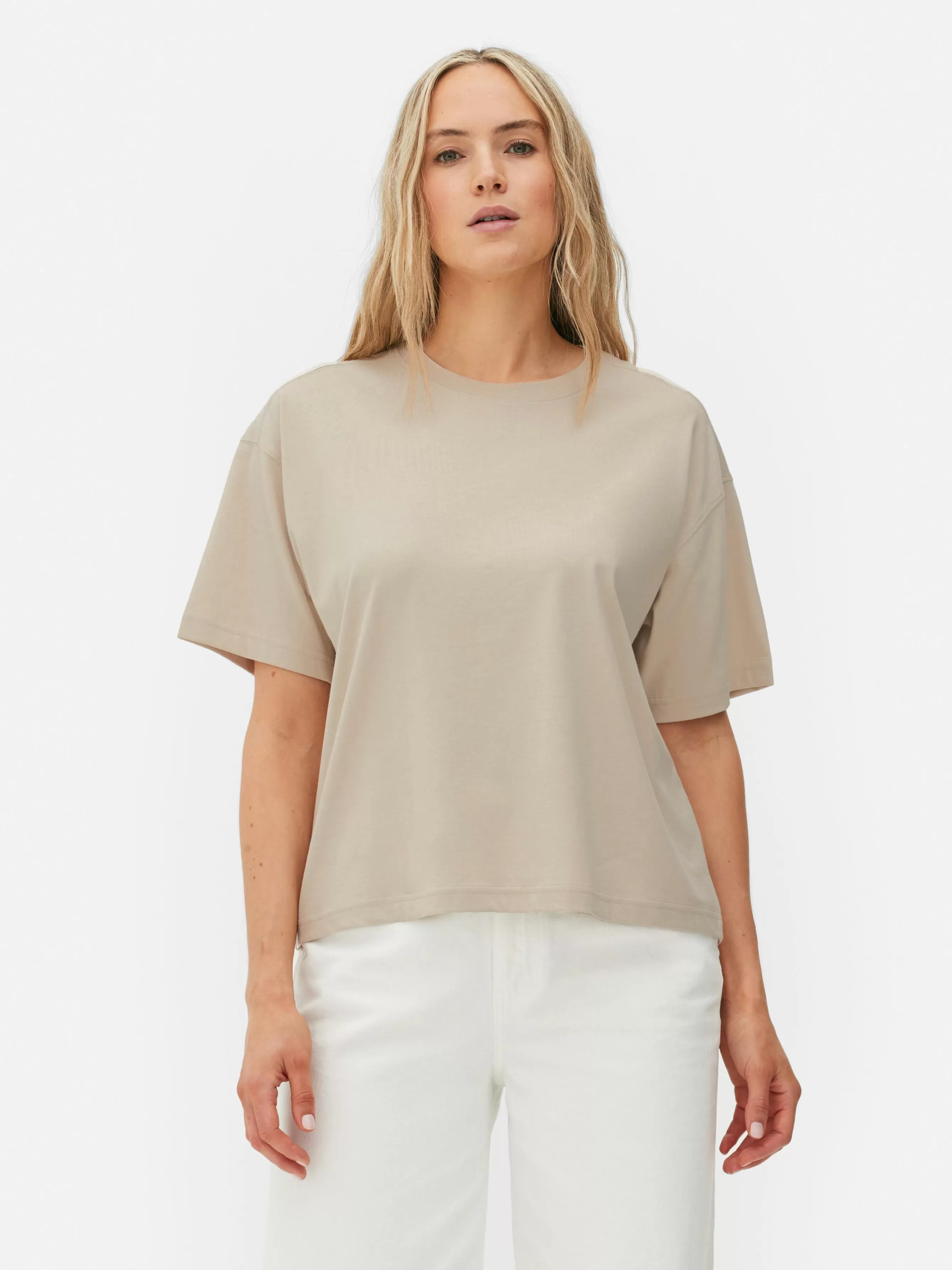 New Primark T-shirt Coupe Droite Oversize Grège