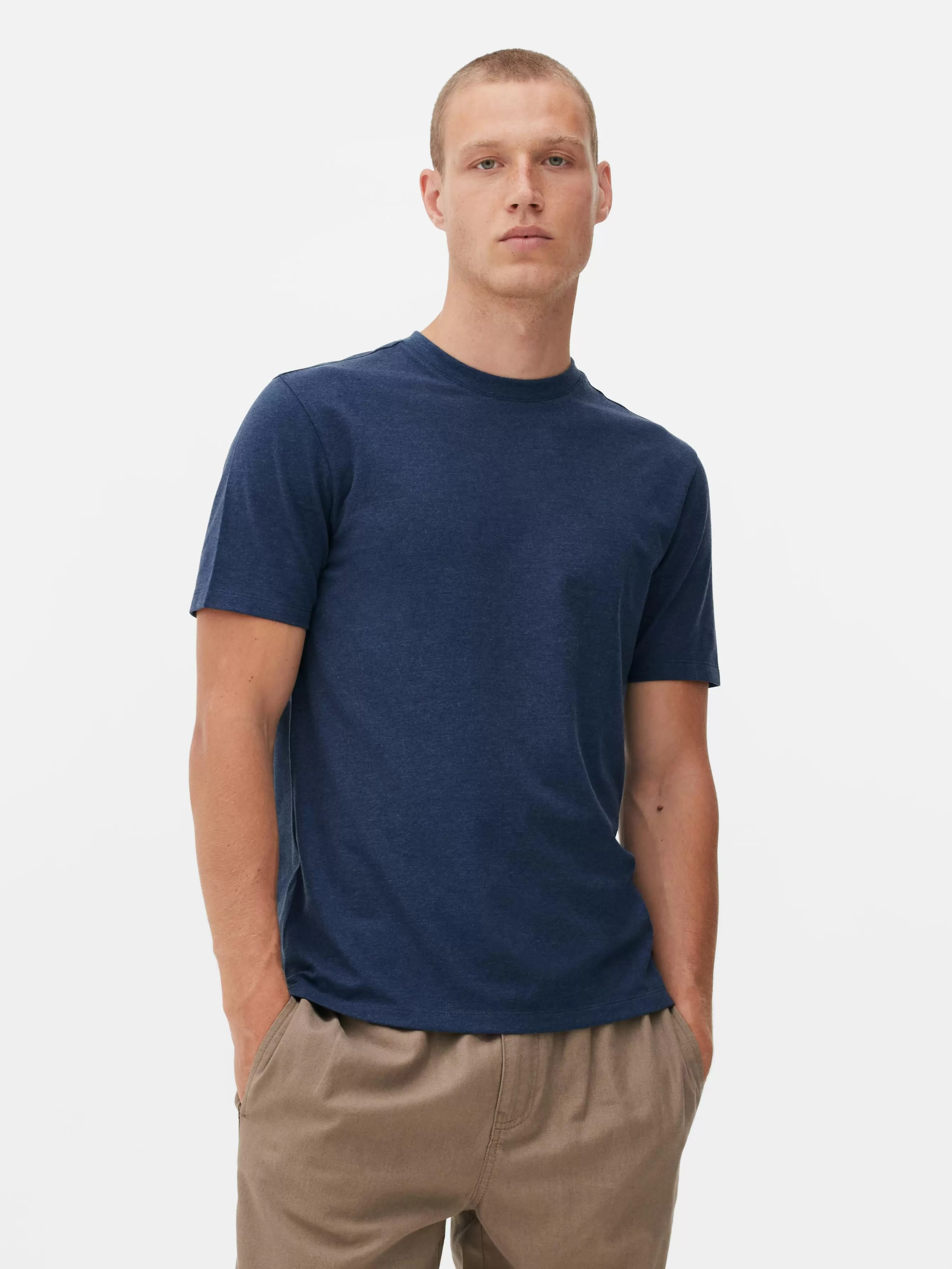 New Primark T-shirt Coupe Slim à Manches Courtes Bleu marine