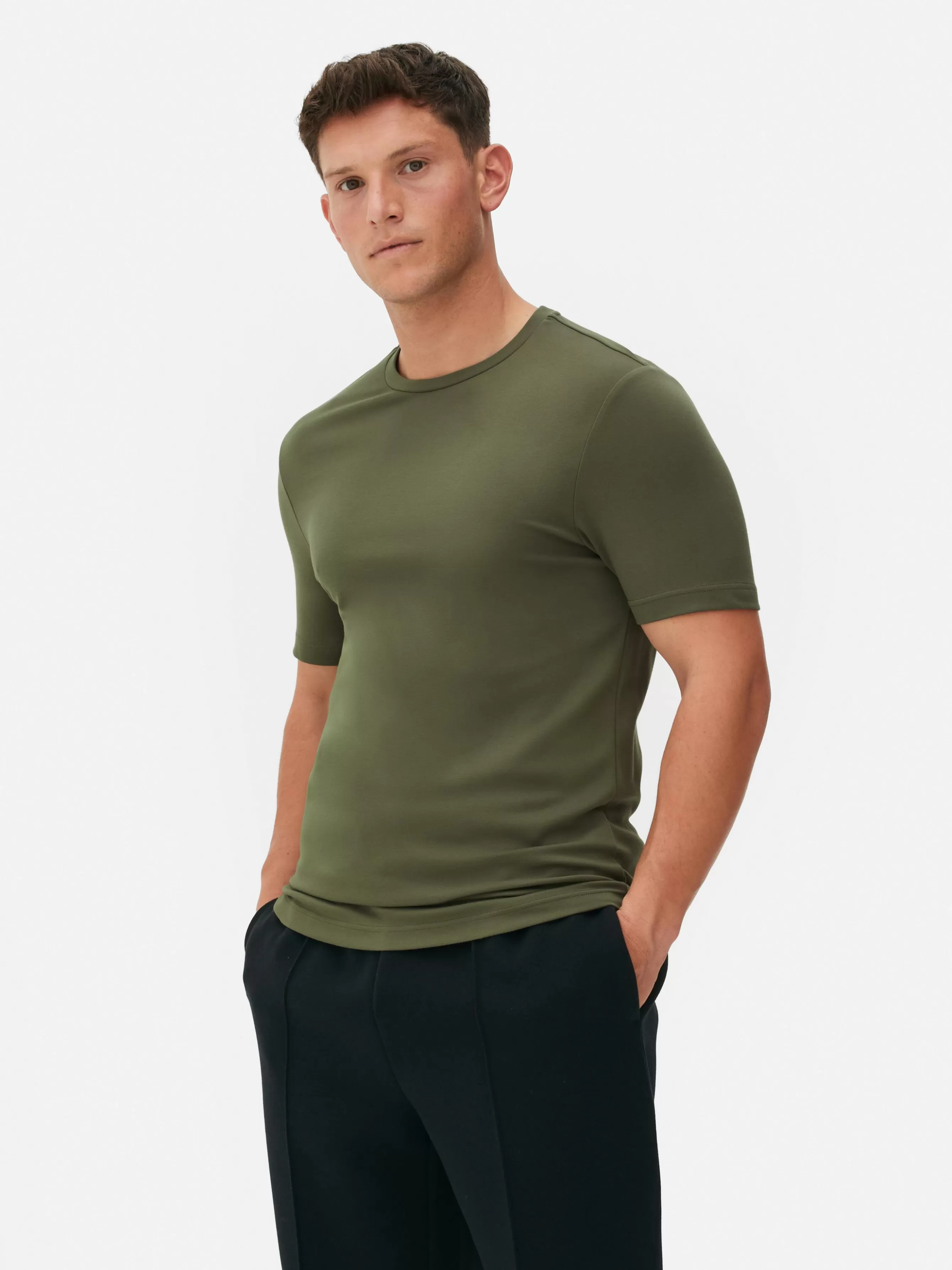 New Primark T-shirt Coupe Slim Kem Kaki