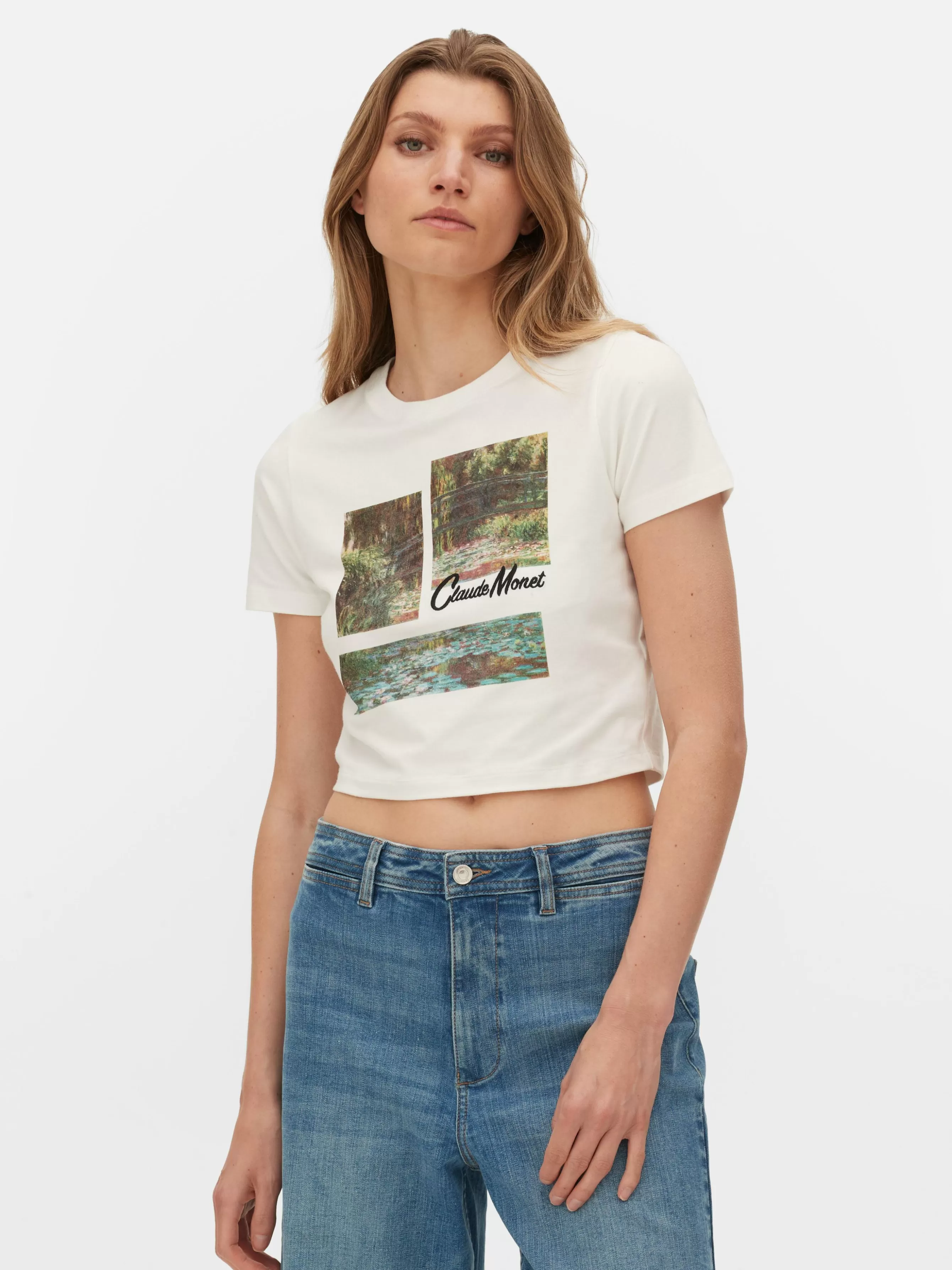 Cheap Primark T-shirt Court Graphique Claude Monet Ivoire