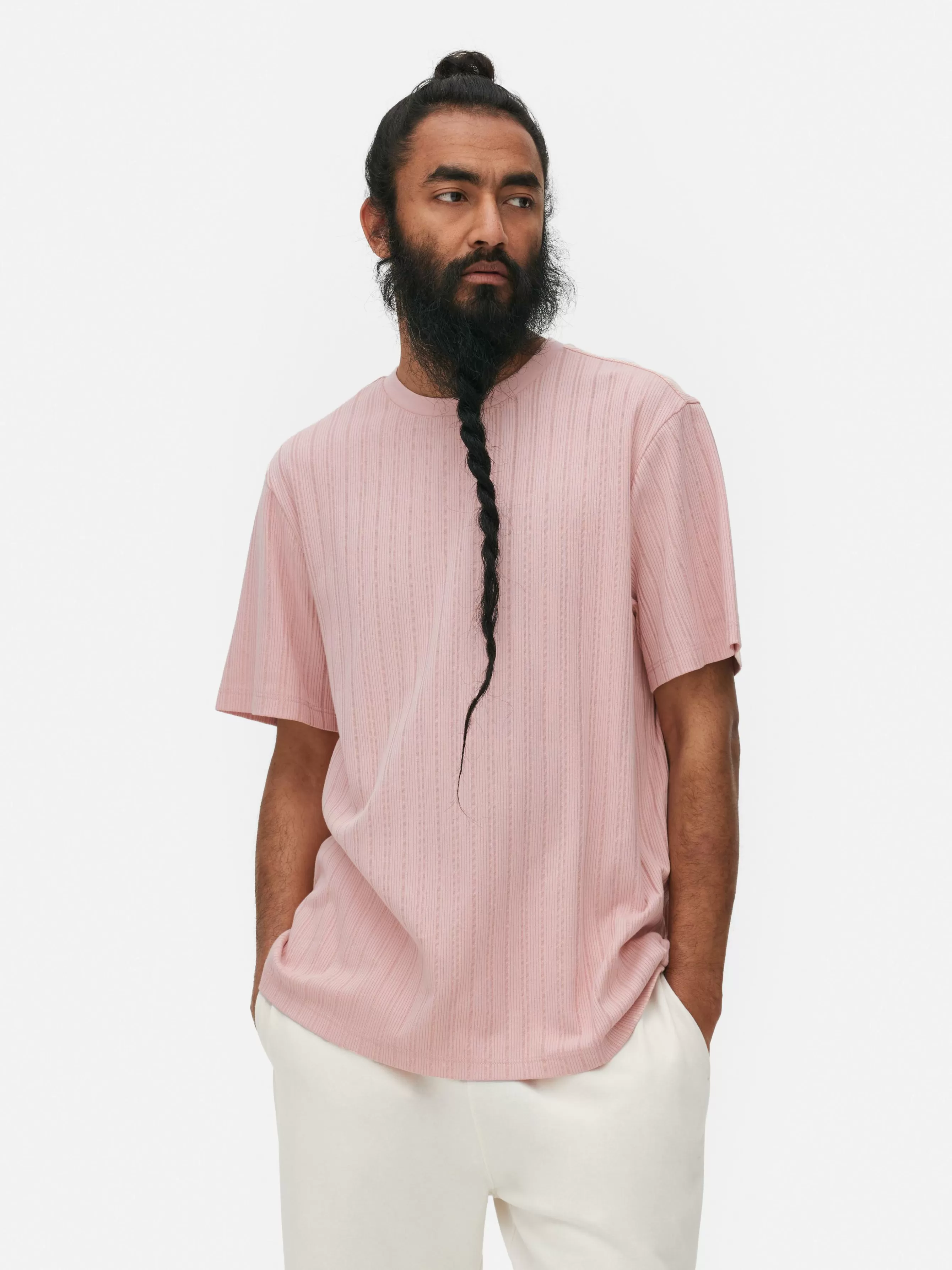 Flash Sale Primark T-shirt Côtelé à Col Ras-du-cou Rose