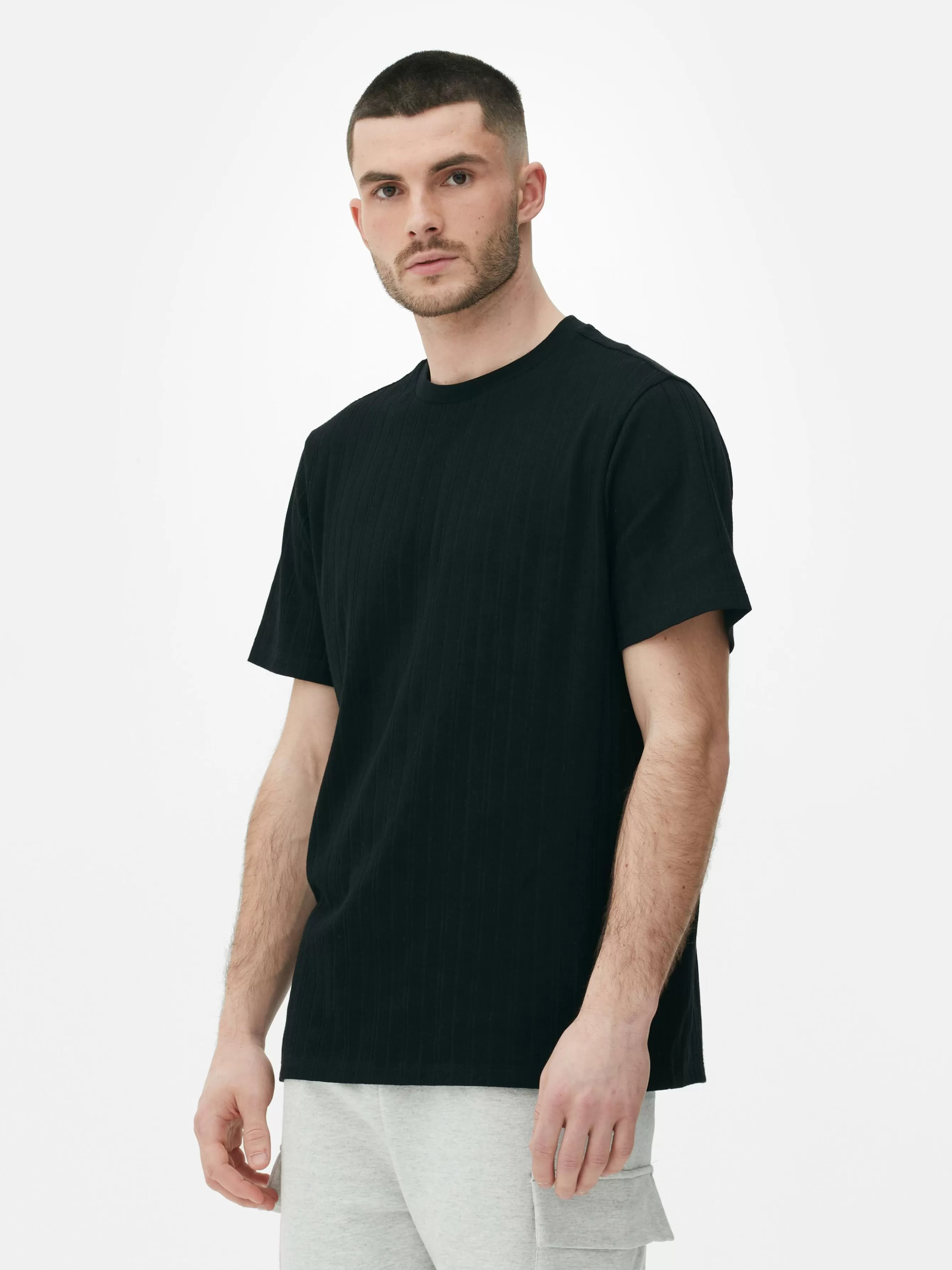 Flash Sale Primark T-shirt Côtelé à Col Ras-du-cou Noir