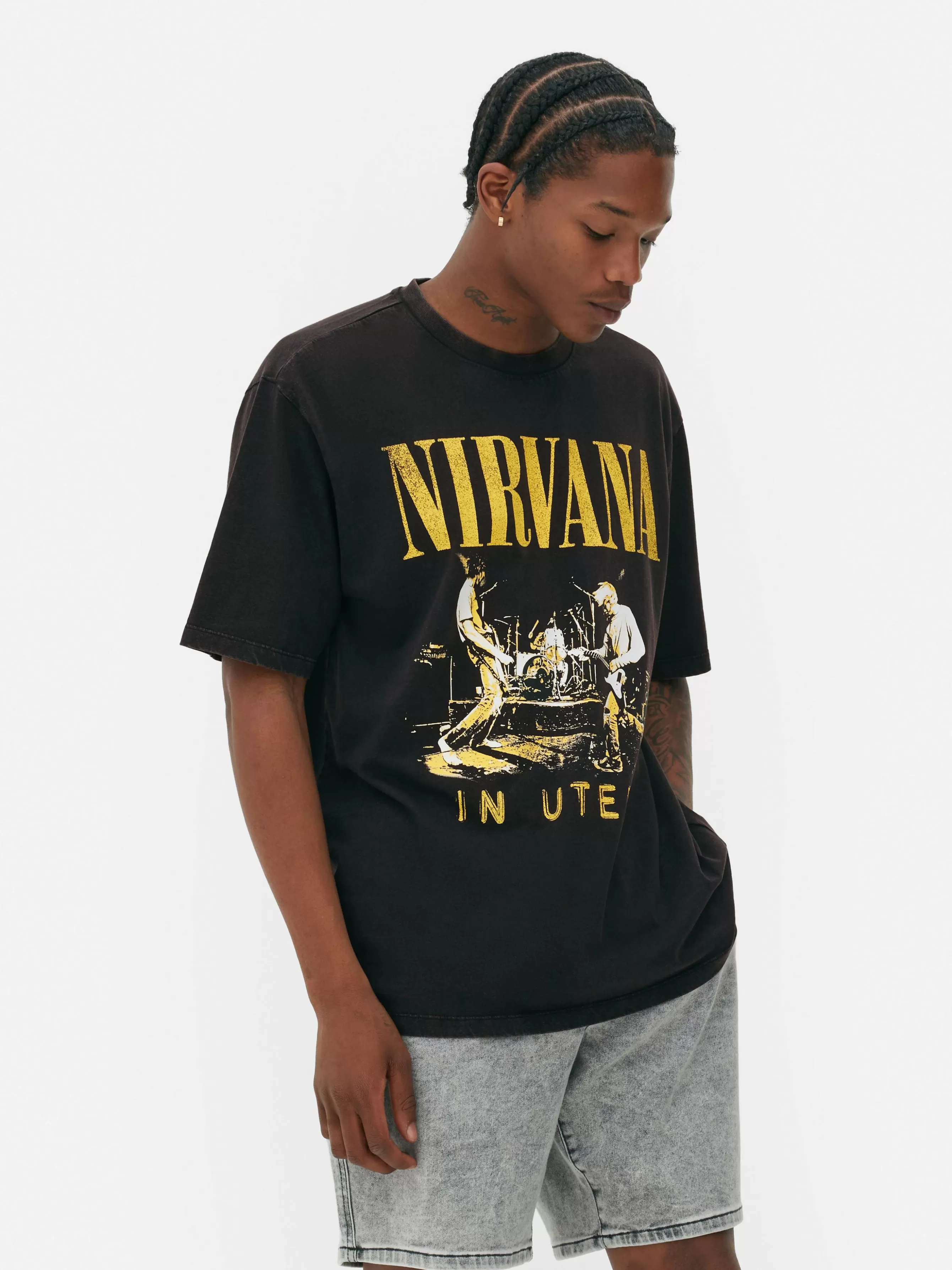 Discount Primark T-shirt Effet Délavé Nirvana Noir