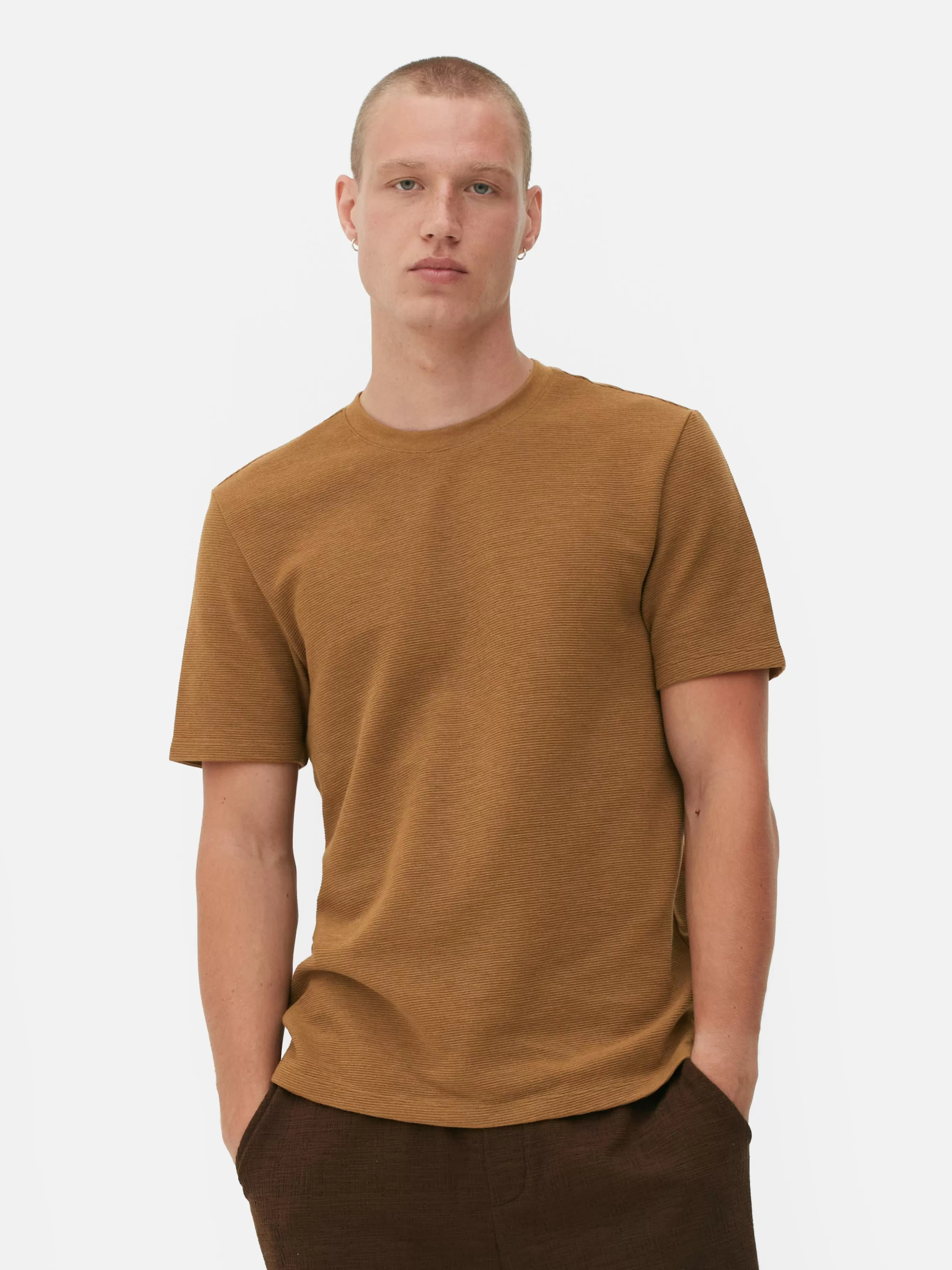 Sale Primark T-shirt En Maille Ottoman Côtelée Marron