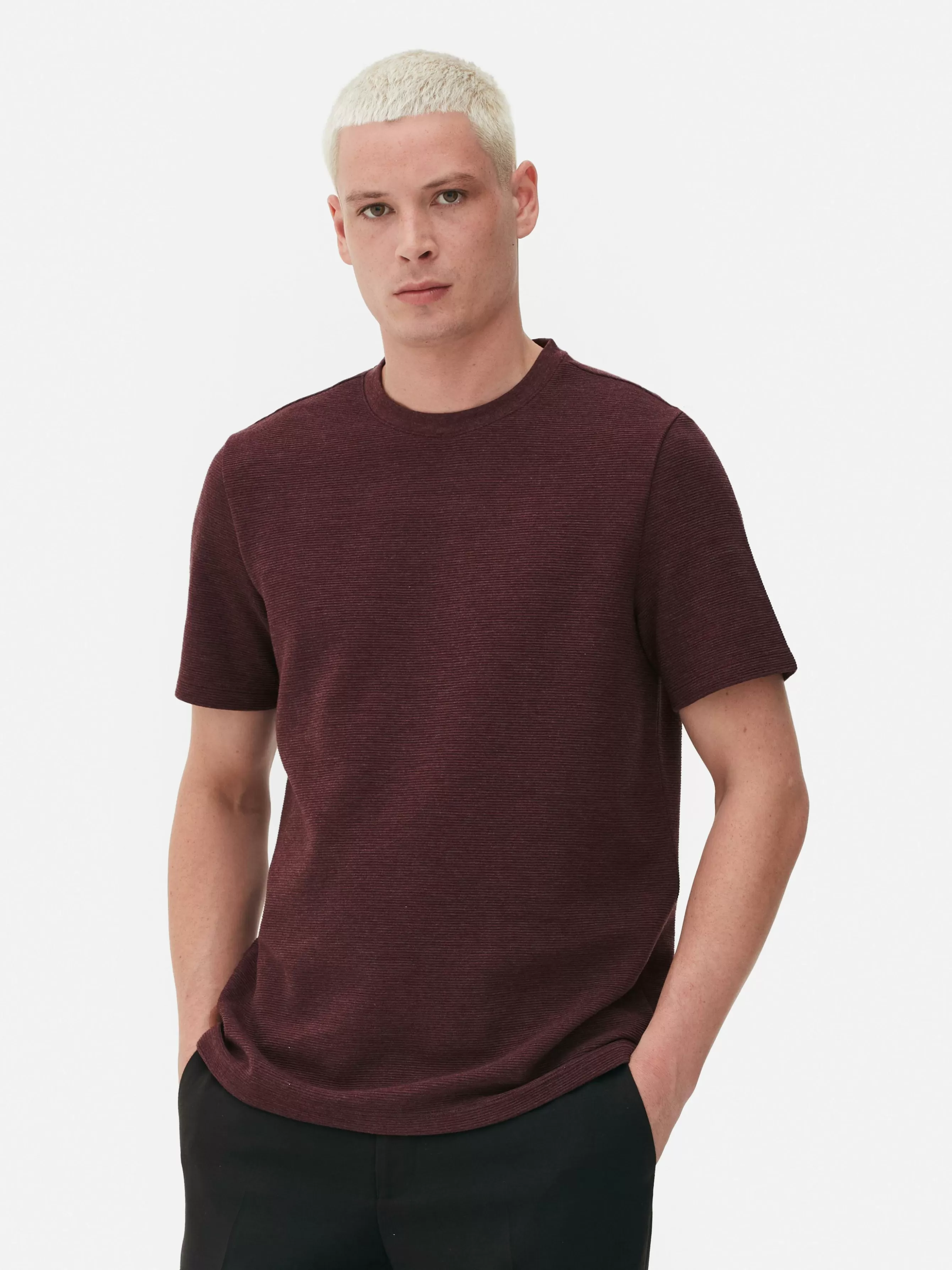 Sale Primark T-shirt En Maille Ottoman Côtelée Bordeaux