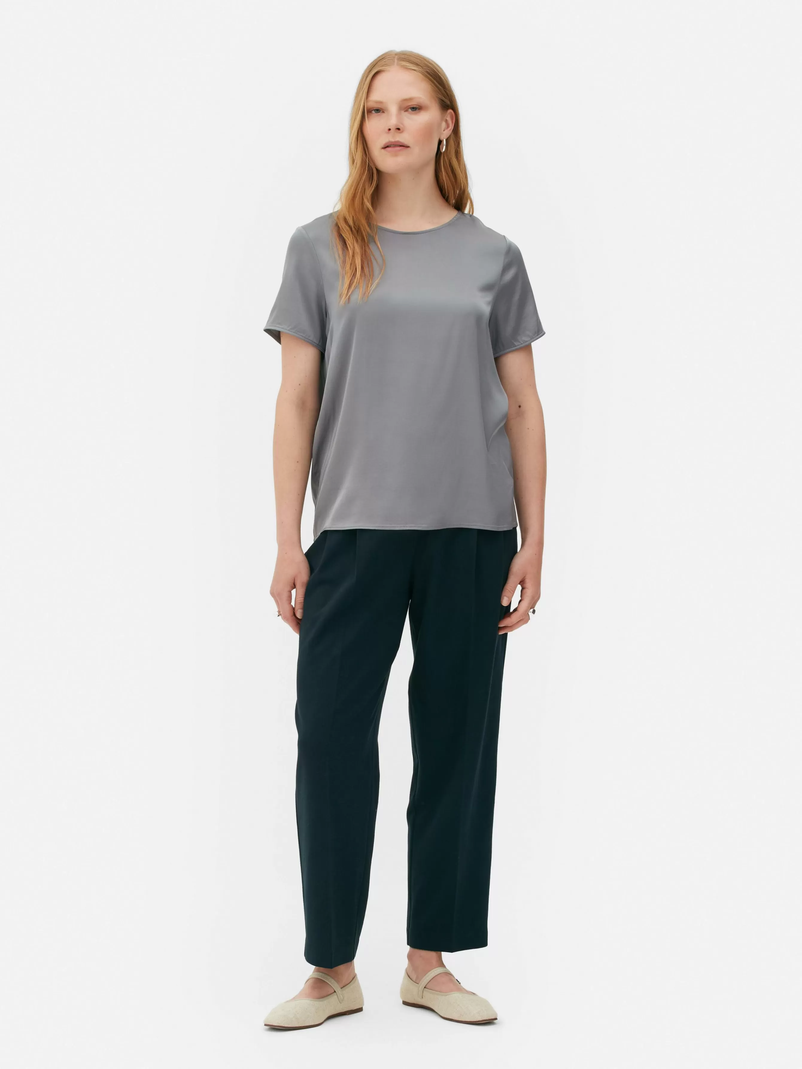 Store Primark T-shirt En Satin à Manches Courtes The Edit Gris clair