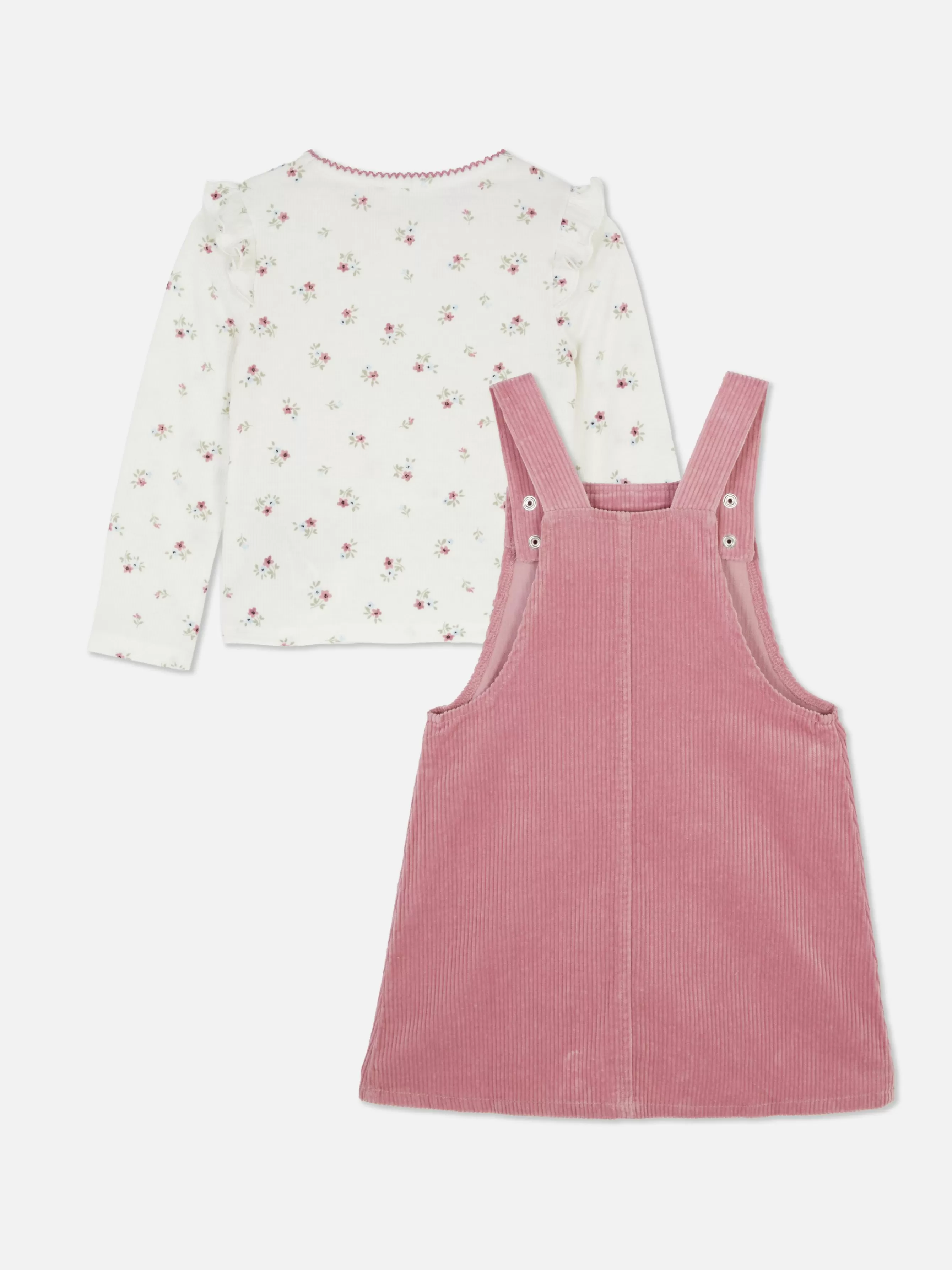 Clearance Primark T-shirt Floral Et Robe Chasuble En Velours Côtelé Rose poudré