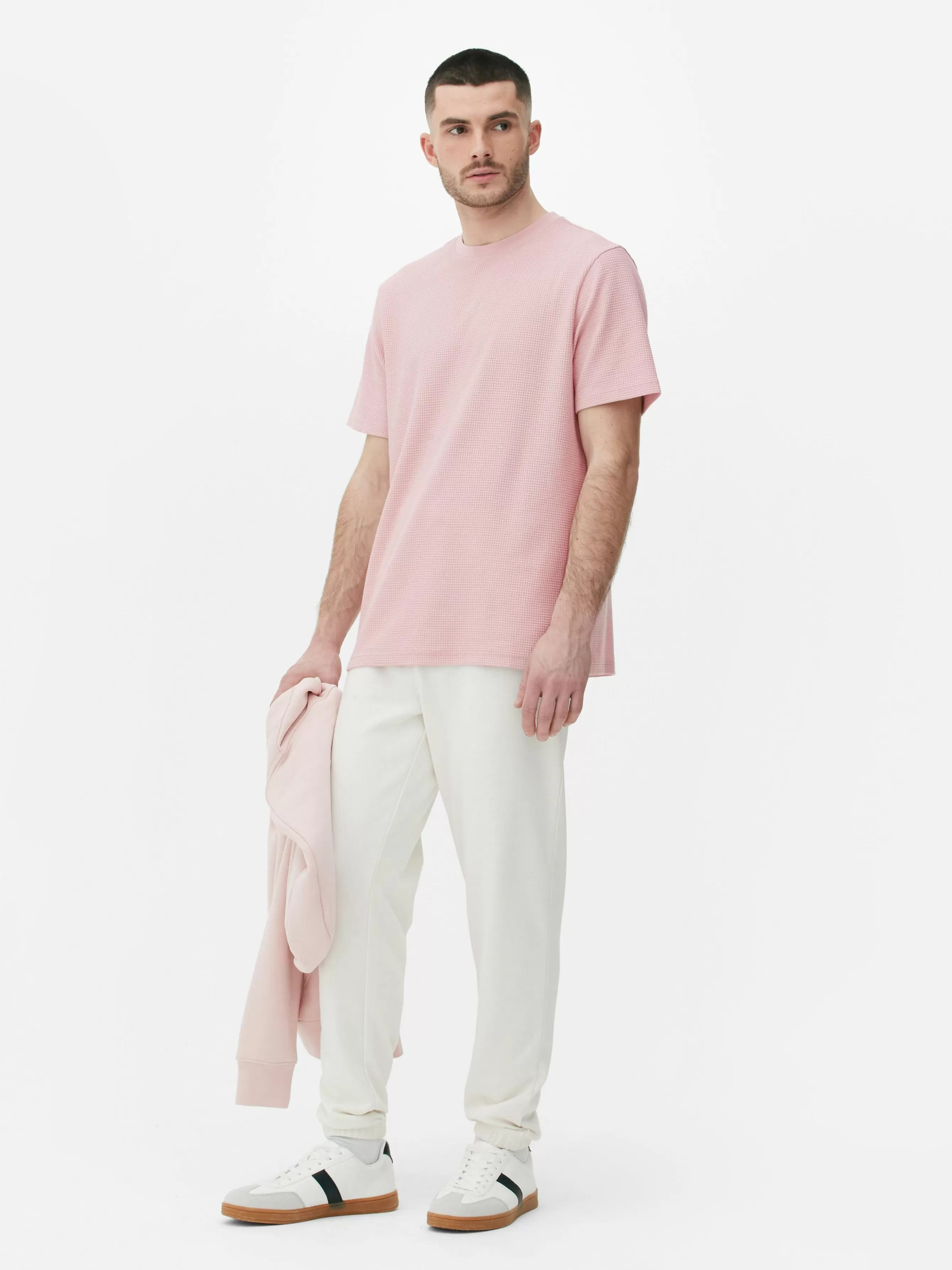 Discount Primark T-shirt Gaufré à Col Ras-du-cou Rose