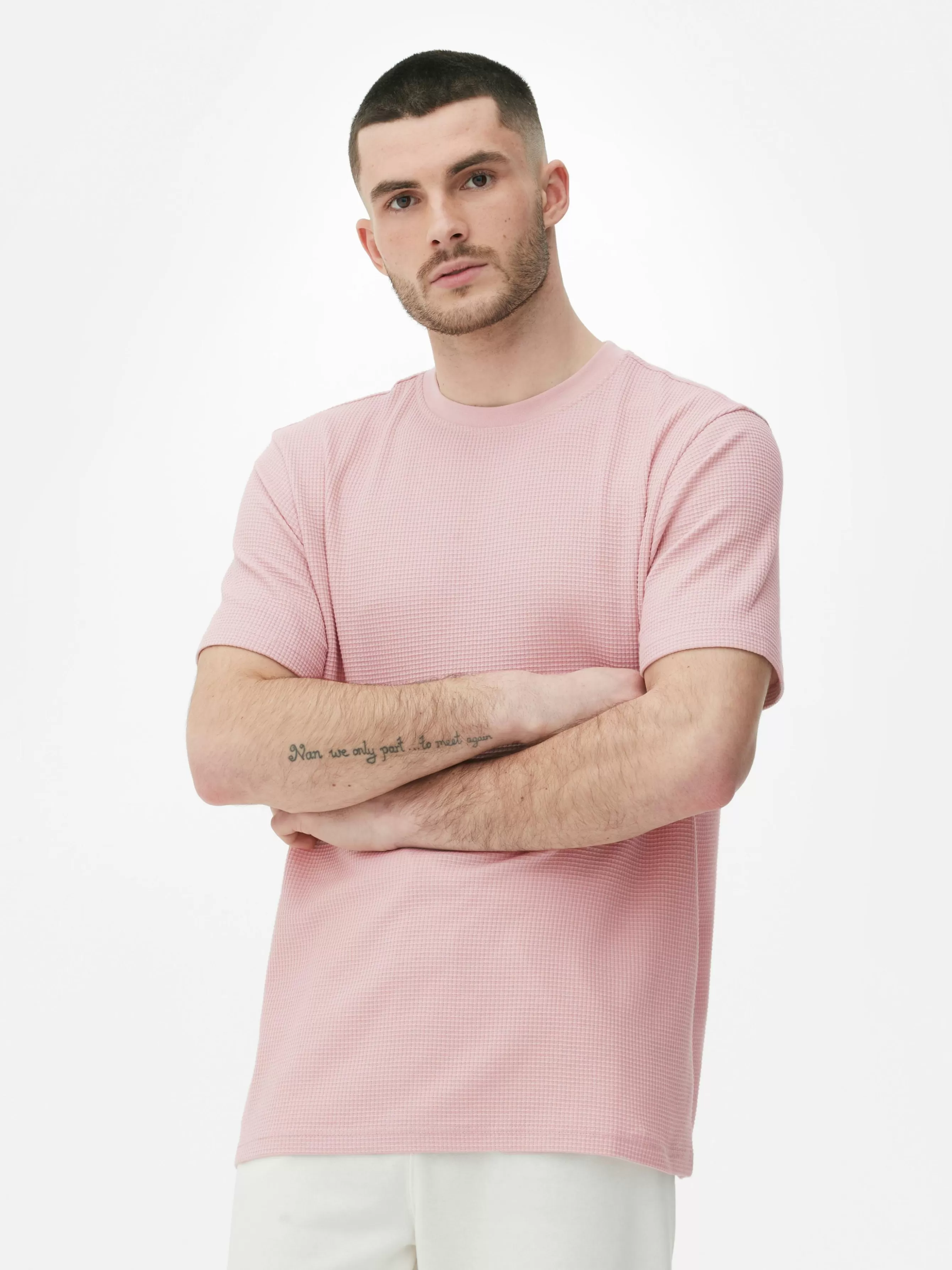 Discount Primark T-shirt Gaufré à Col Ras-du-cou Rose