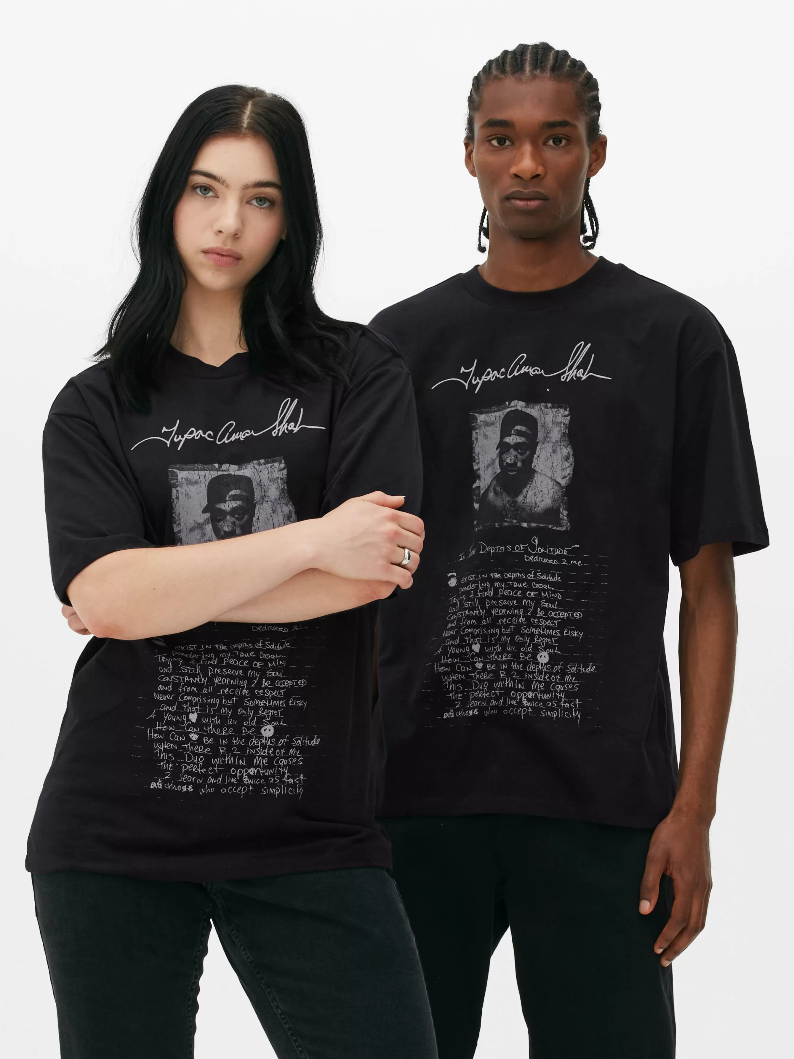 Store Primark T-shirt Graphique Avec Inscription Tupac Noir