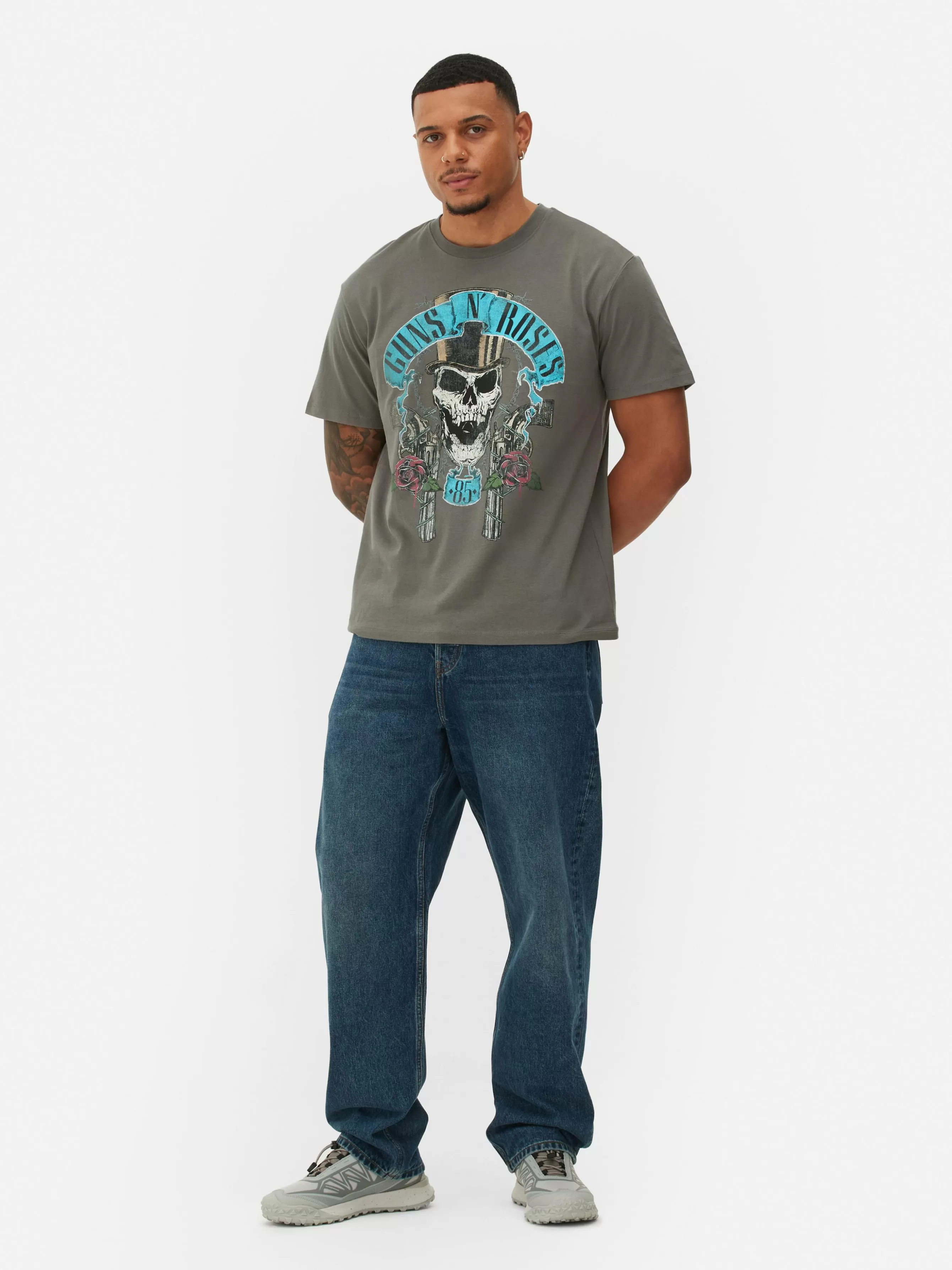 Best Sale Primark T-shirt Graphique Guns N’ Roses Gris