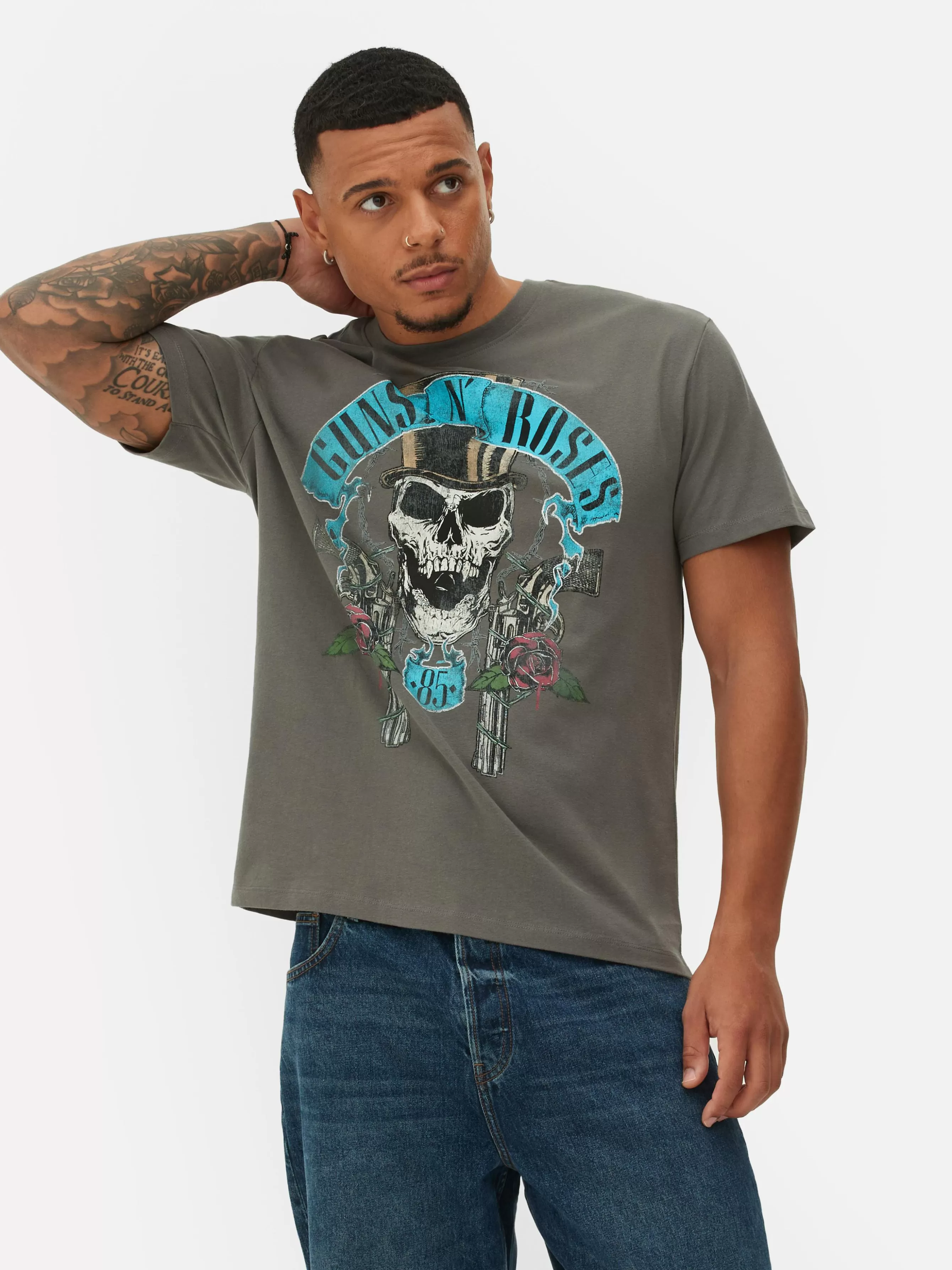 Best Sale Primark T-shirt Graphique Guns N’ Roses Gris