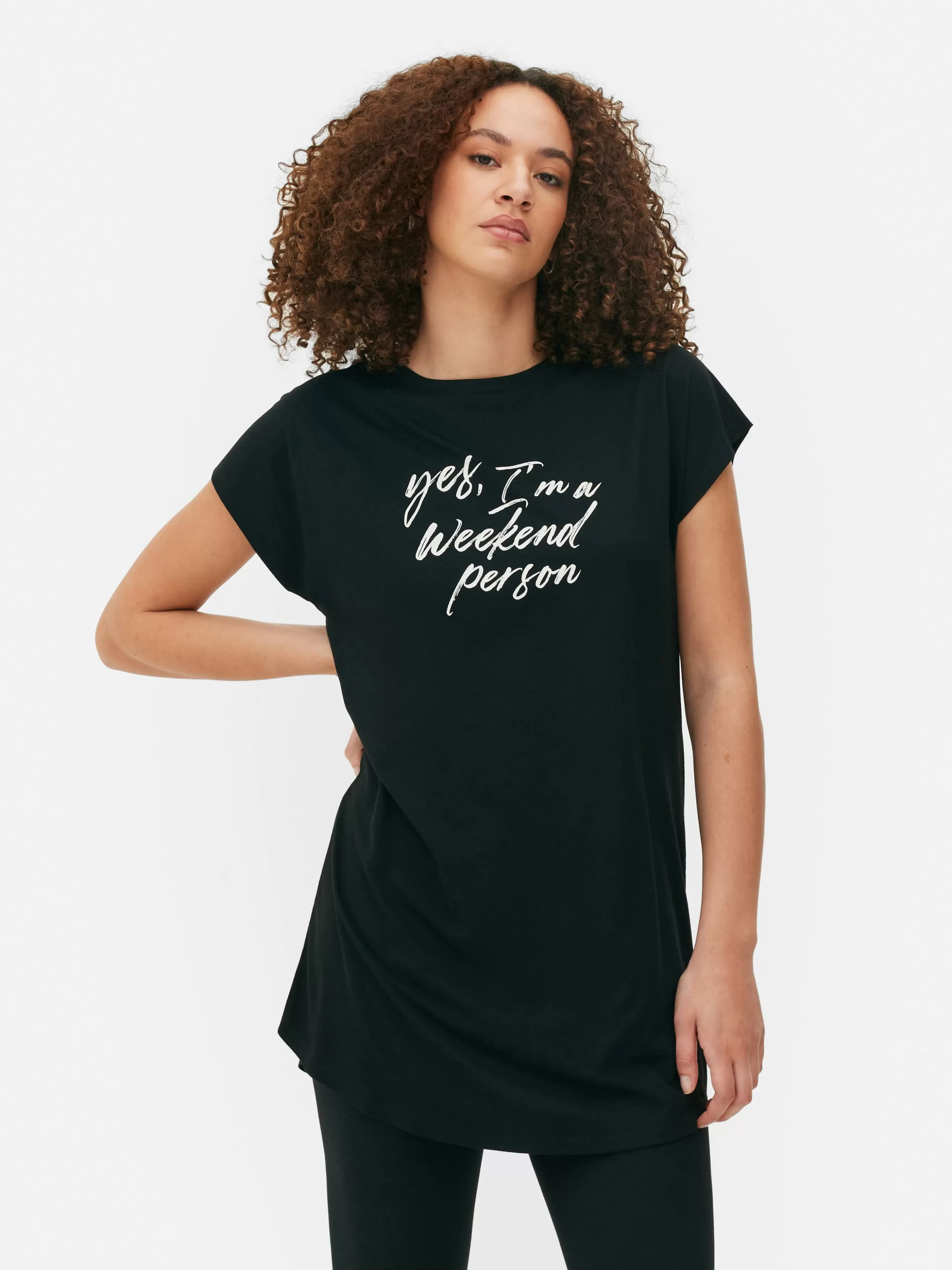 Clearance Primark T-shirt Long à Col Ras-du-cou Noir