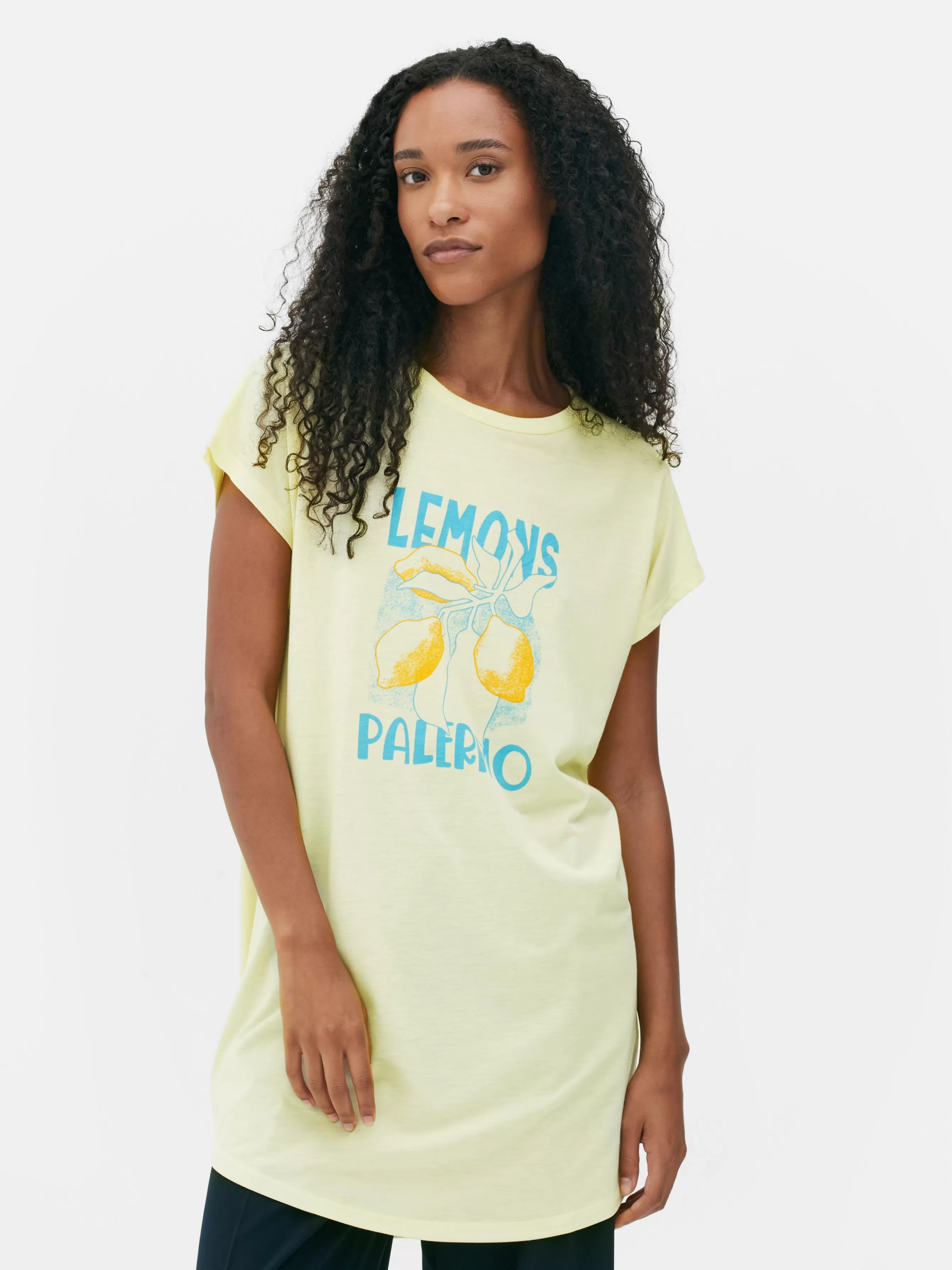 Hot Primark T-shirt Long En Jersey Jaune citron